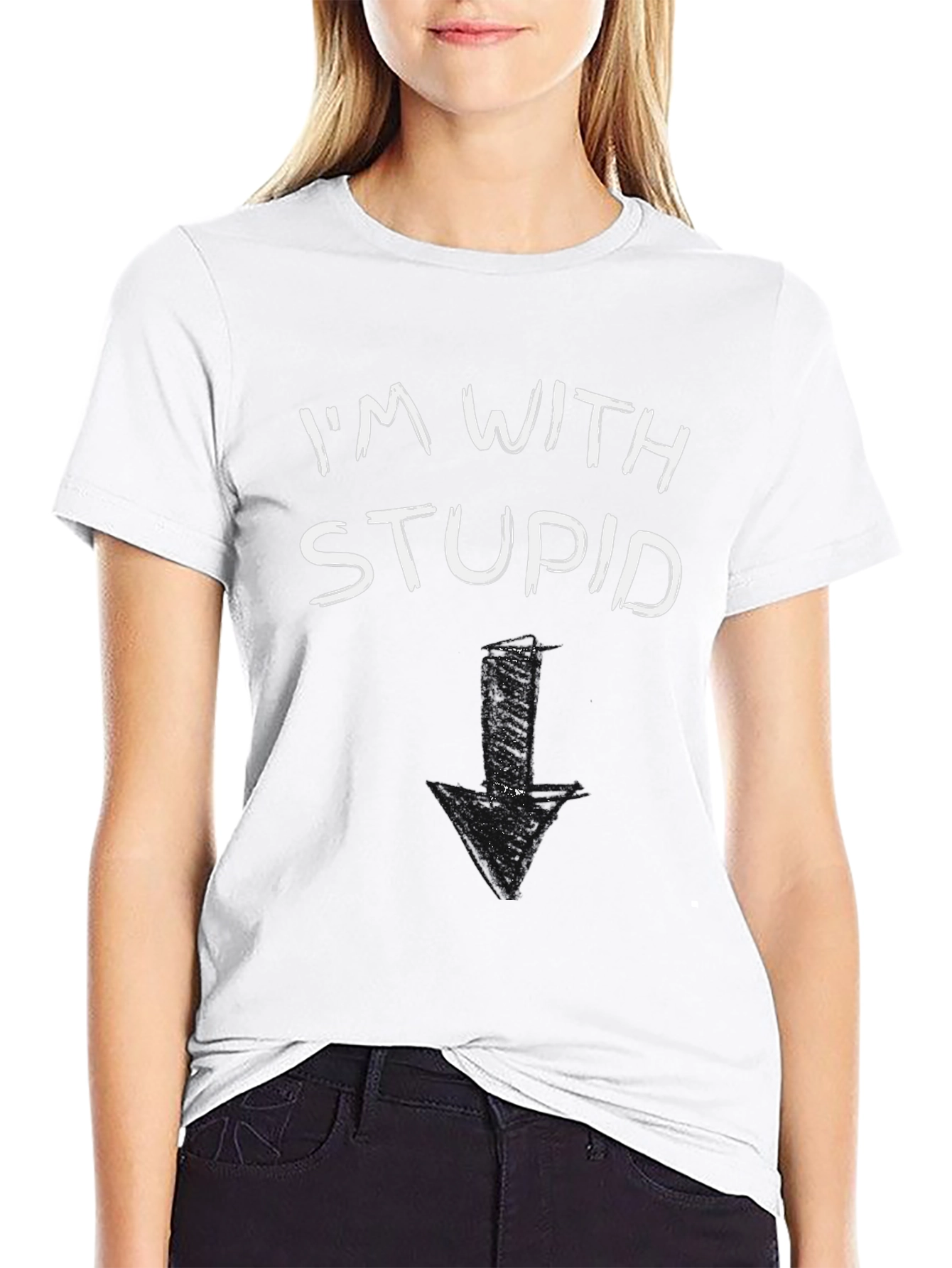 Black I'm With Stupid T-Shirt Funny Arrow Pointing Down view 9