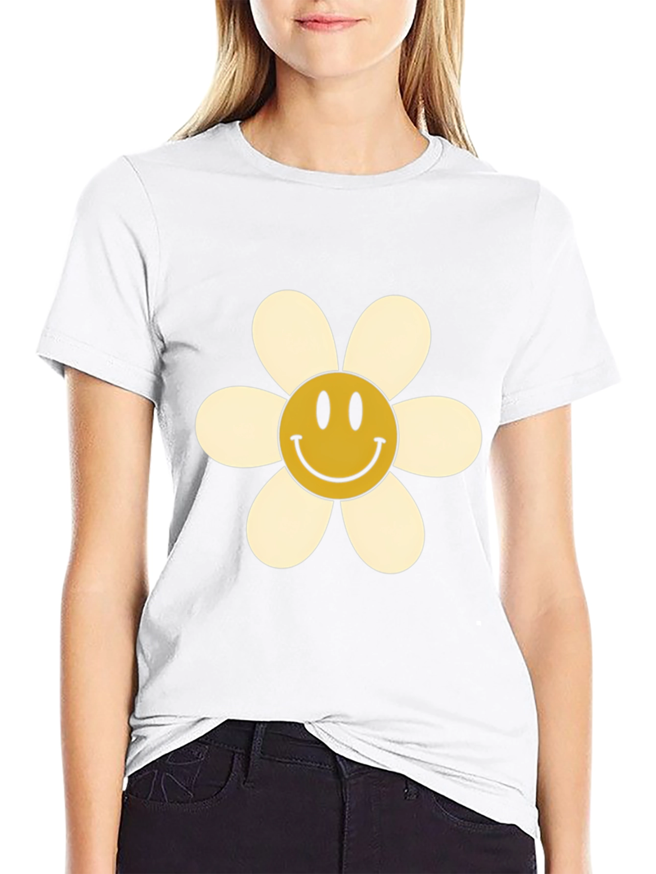 Black Smiley Flower Graphic Tee - Retro Style view 9