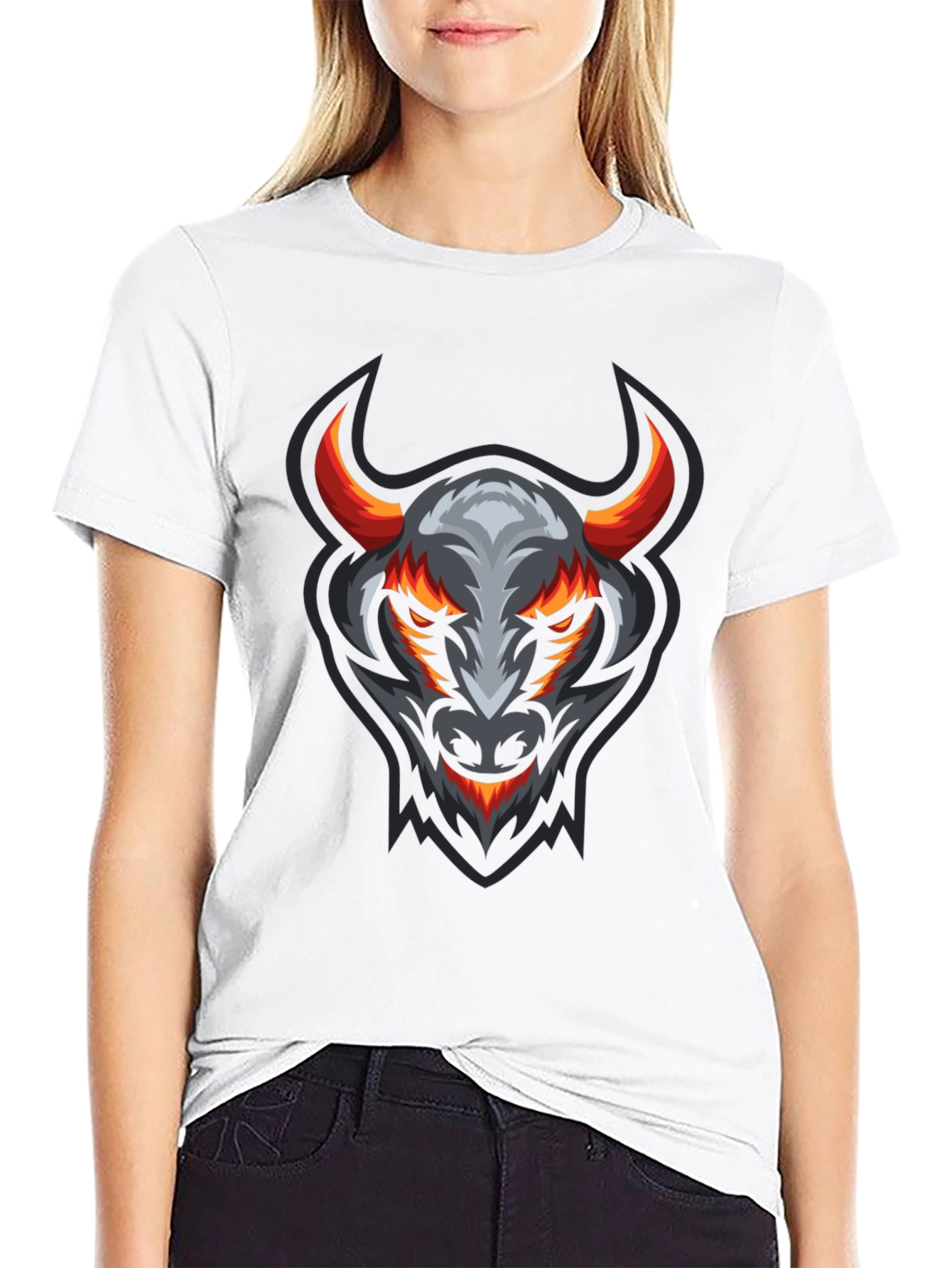 Black Black T-Shirt with Bull Graphic view 9