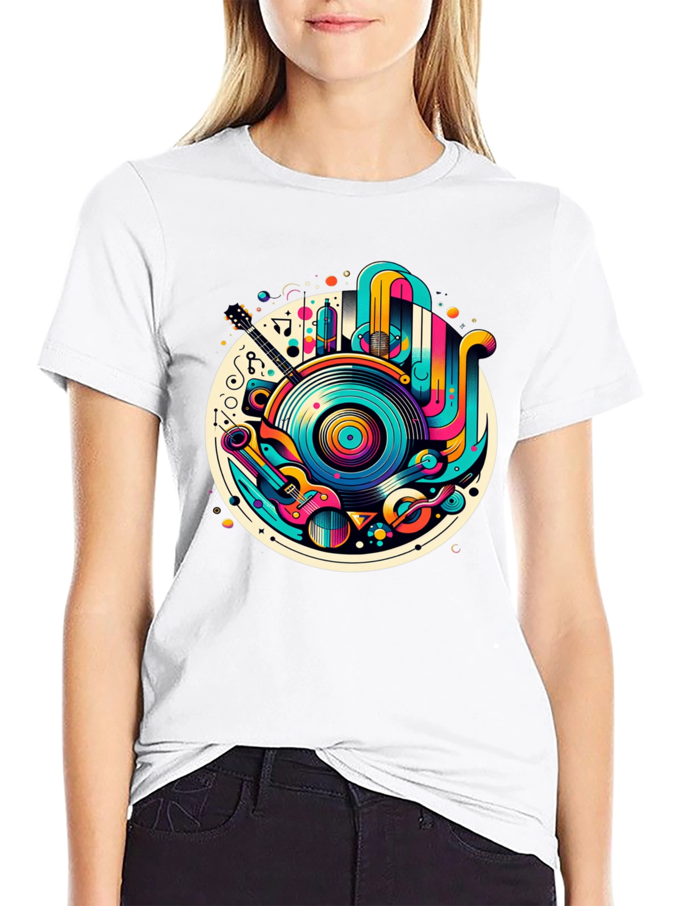 Black Retro Music Graphic T-Shirt - Colorful Vinyl Record Tee view 9