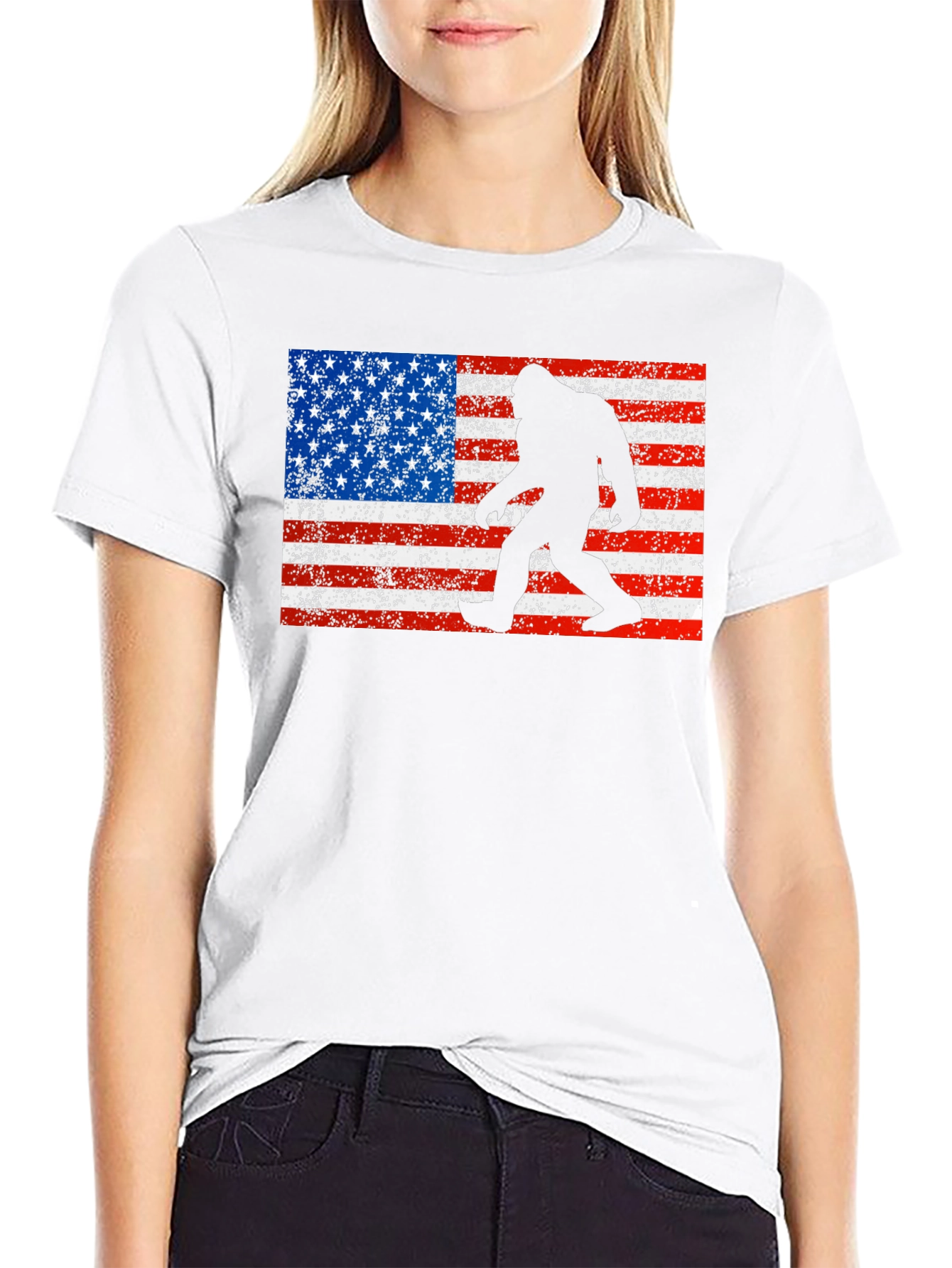 Black Bigfoot American Flag T-Shirt view 9