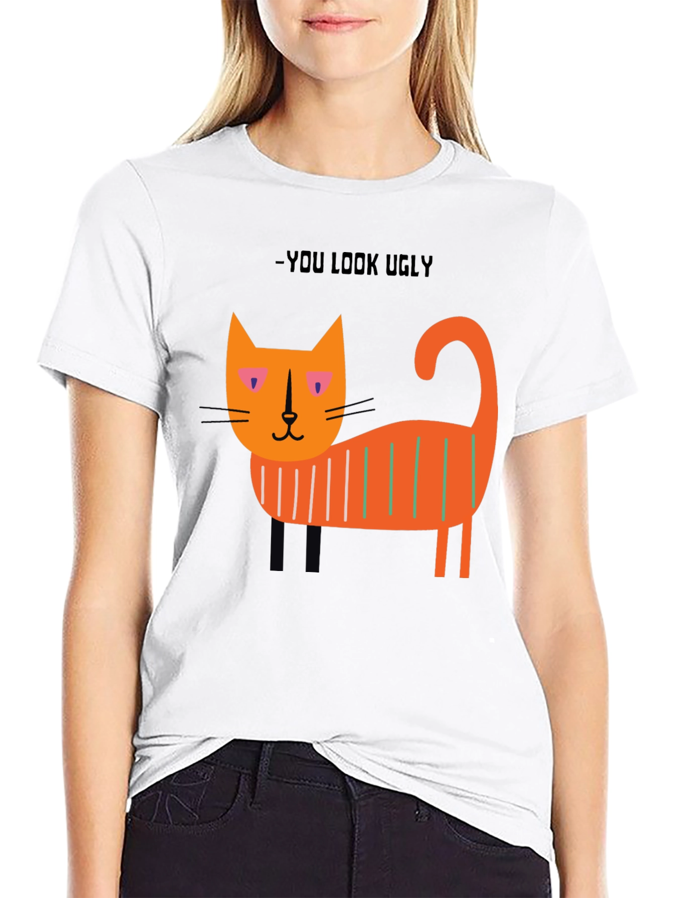 Black Ugly Cat Graphic T-Shirt - Black view 9