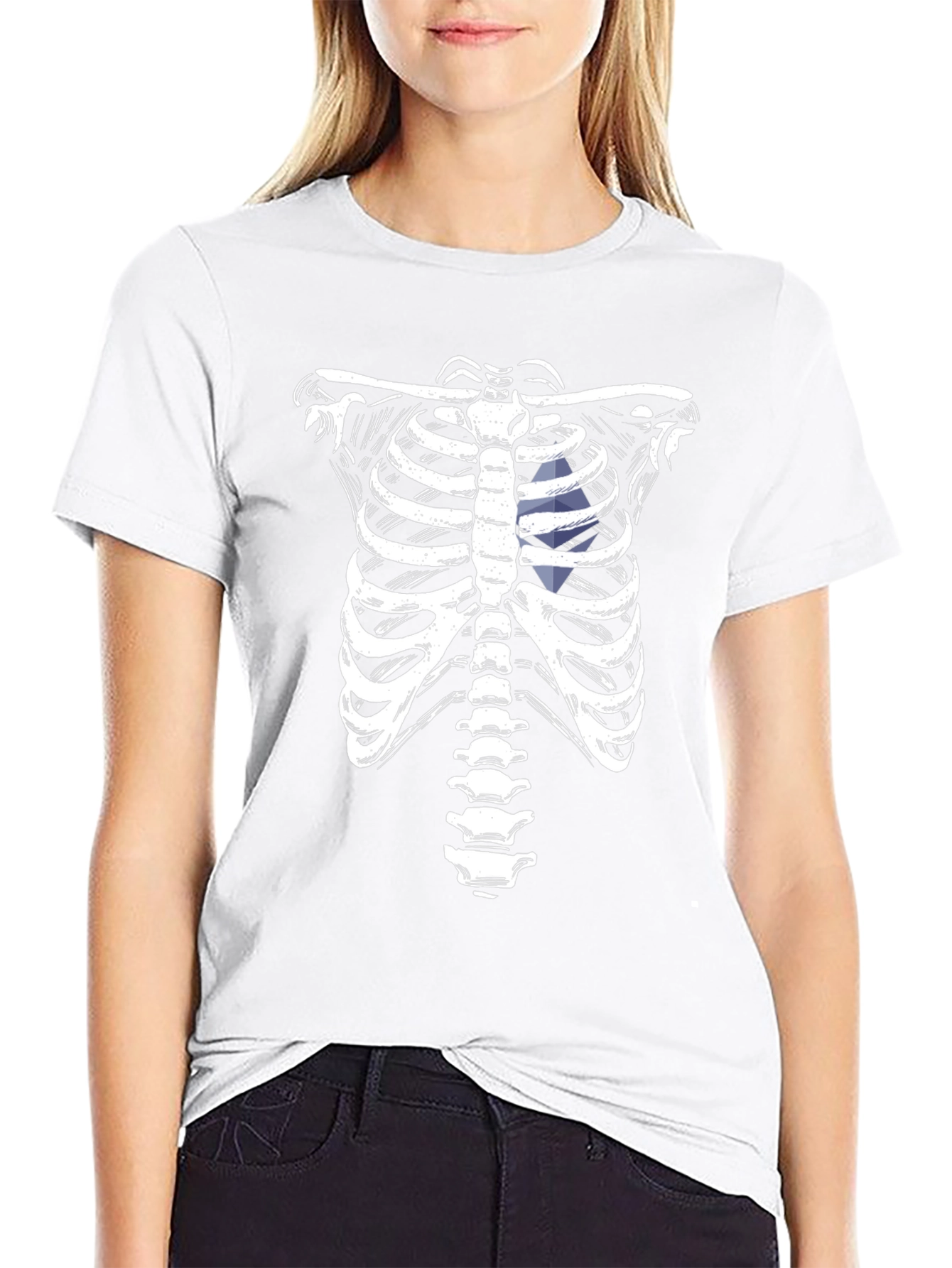 Black Skeleton Rib Cage Graphic Tee - Halloween Costume view 9