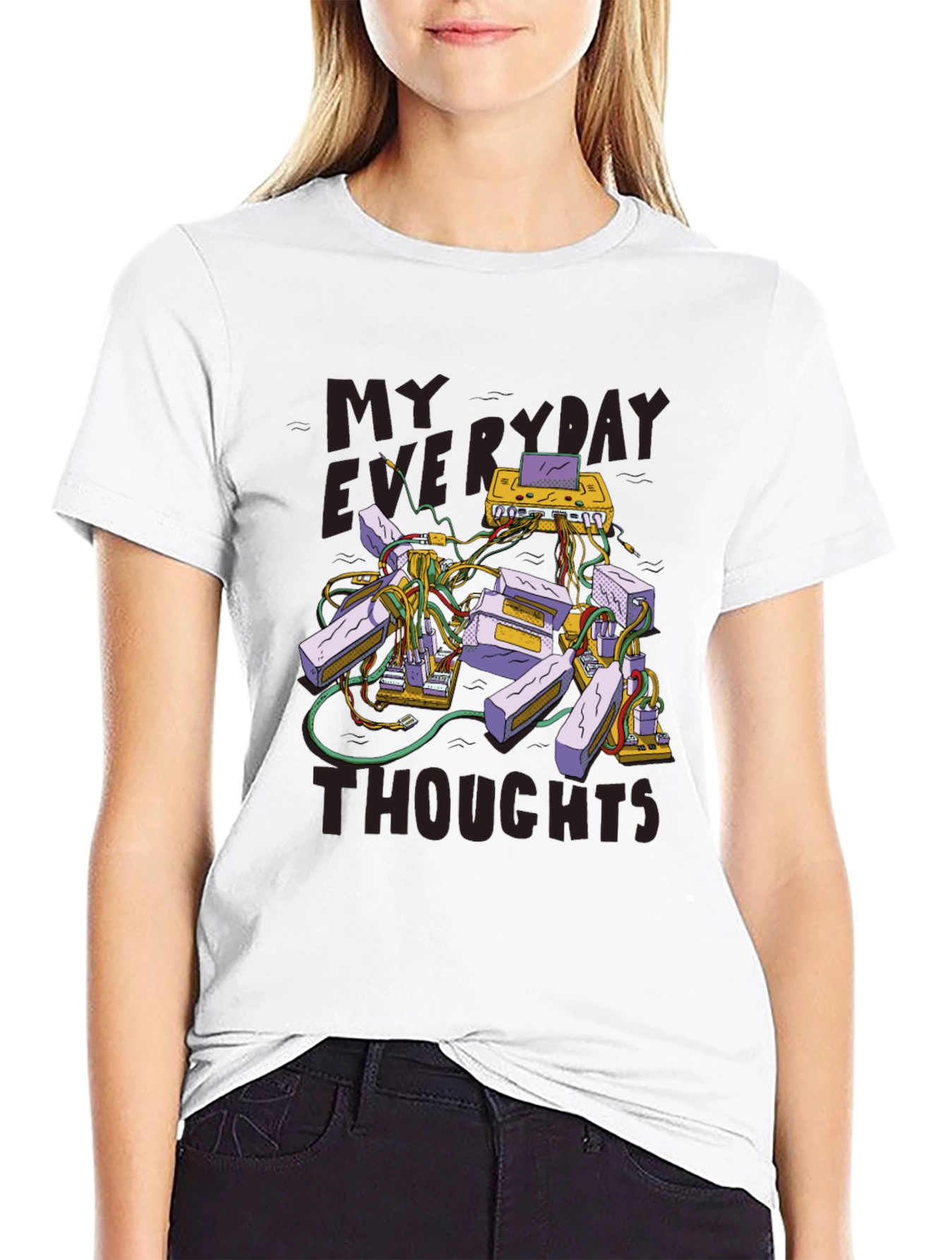 Black Everyday Thoughts Graphic Tee - Brainy Design view 9