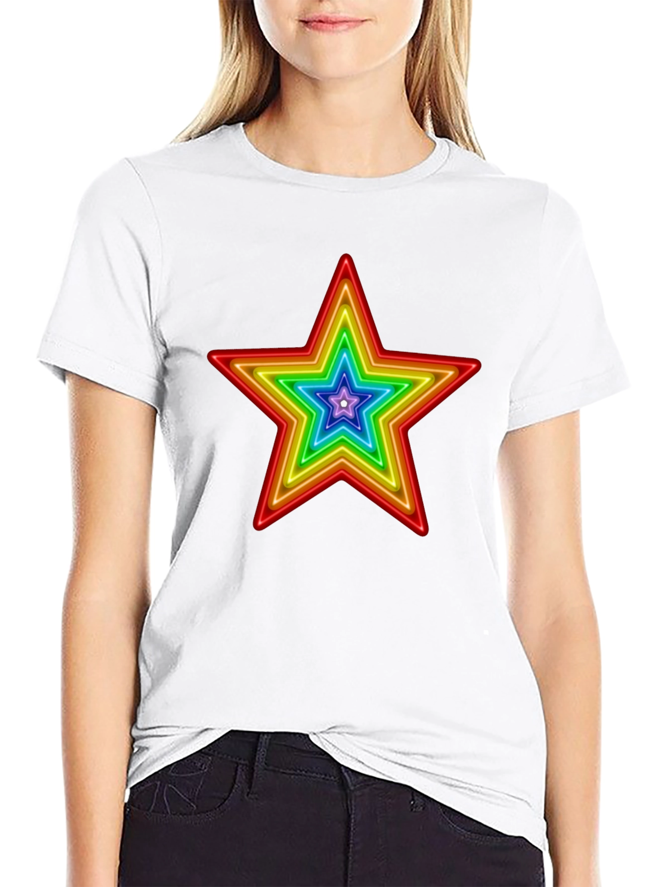 Black Rainbow Star Graphic Print T-Shirt view 9