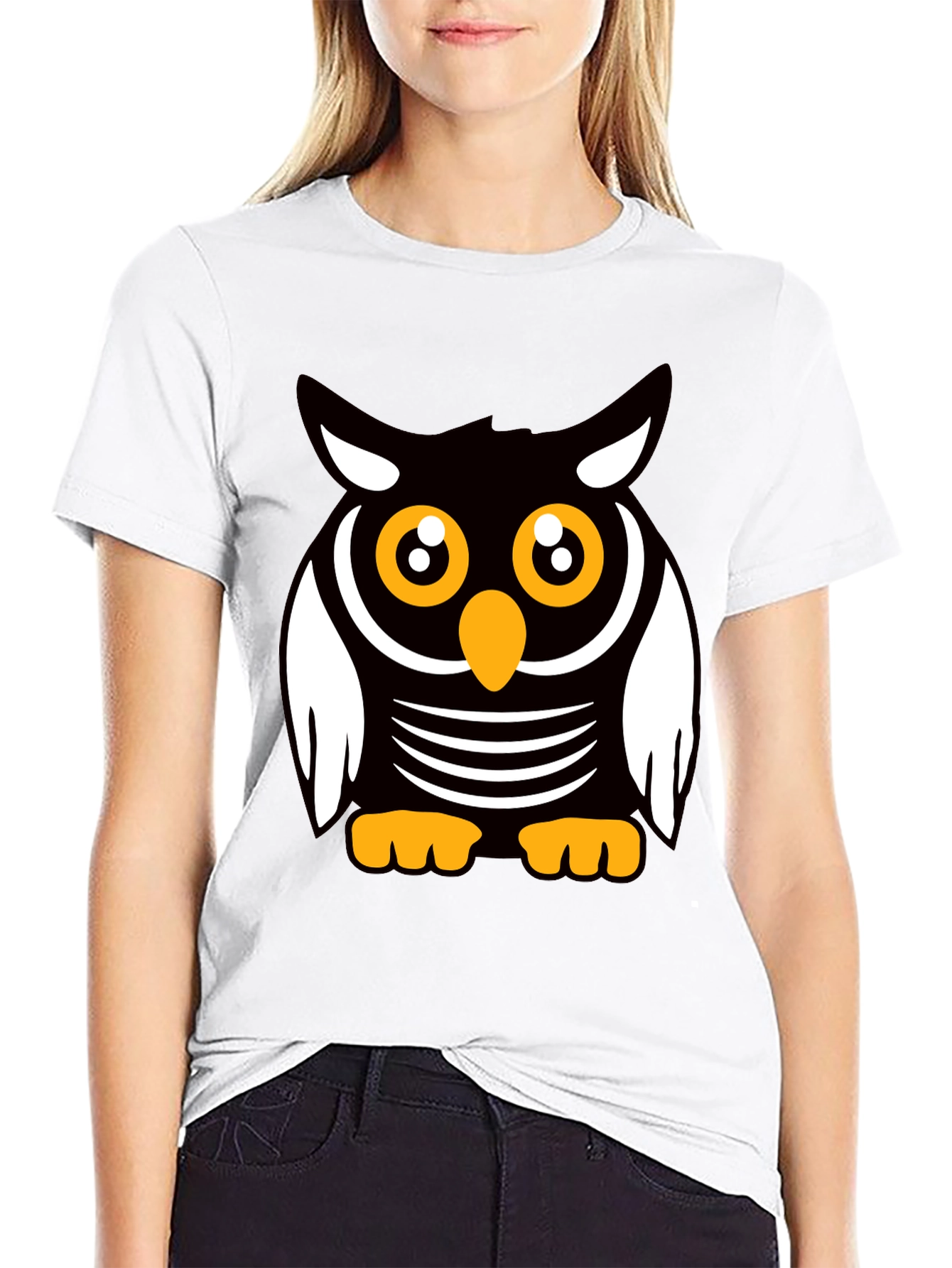 Black Cute Cartoon Owl Graphic T-Shirt view 9