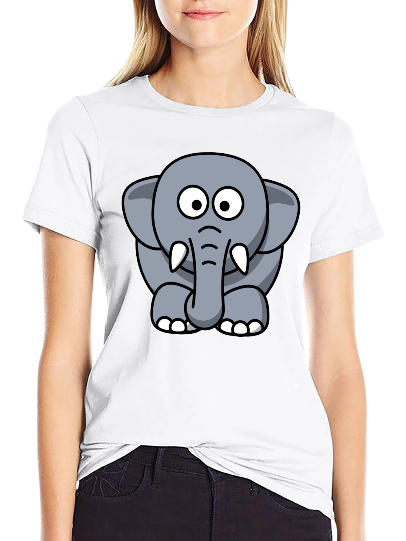 Black Cartoon Elephant Graphic Tee - Black Cotton T-Shirt view 9