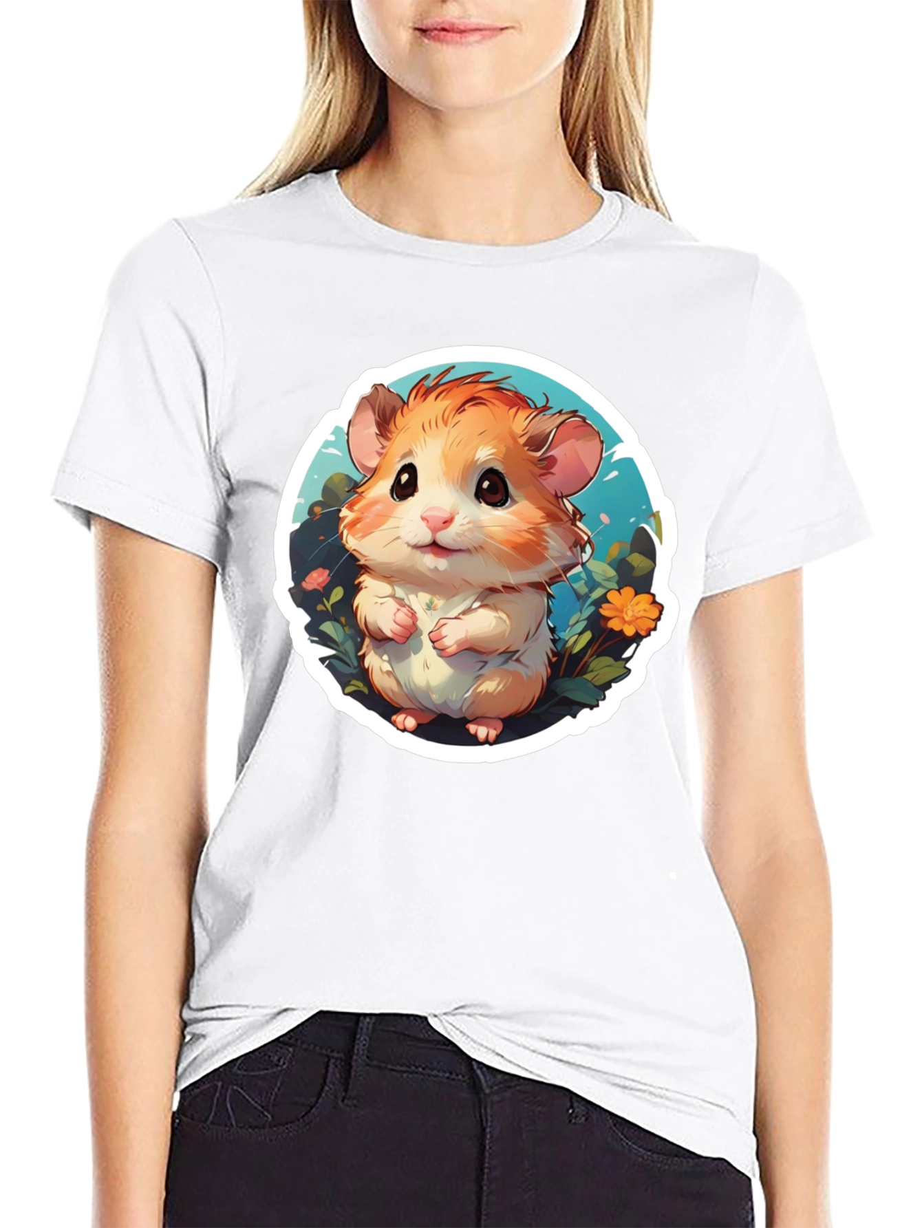 Black Cute Hamster Graphic Tee - Black Cotton Blend view 9