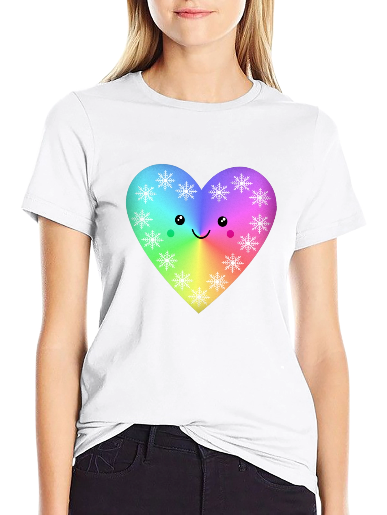 Black Rainbow Heart Snowflake T-Shirt view 9