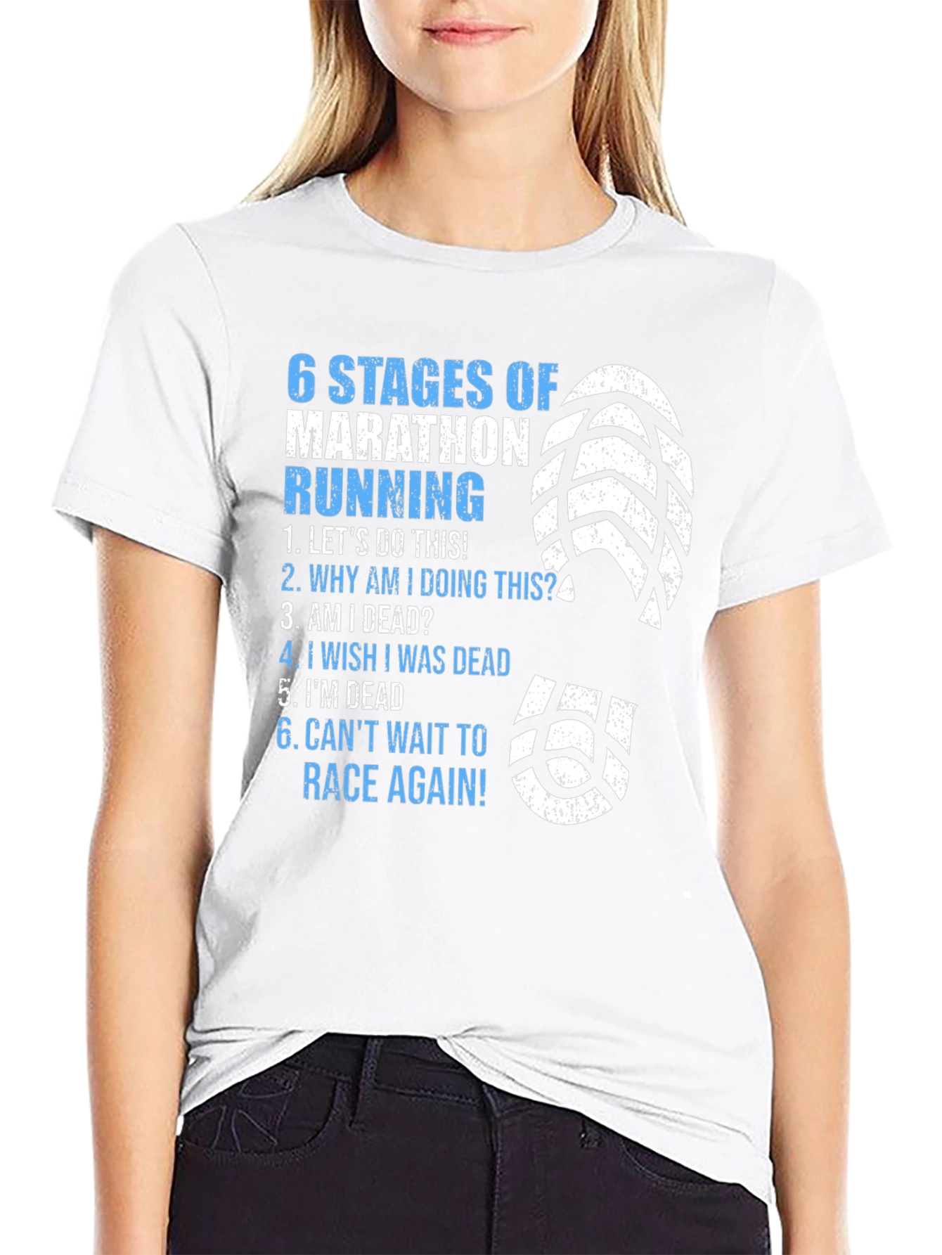 Black 6 Stages of Marathon Running T-Shirt view 9