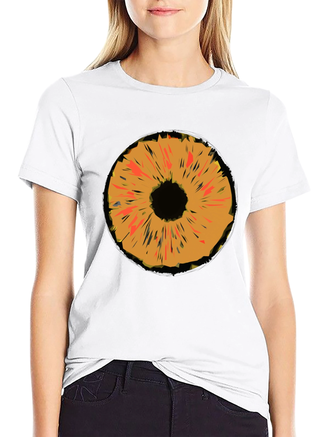 Black Abstract Orange Iris Graphic Black T-Shirt view 9