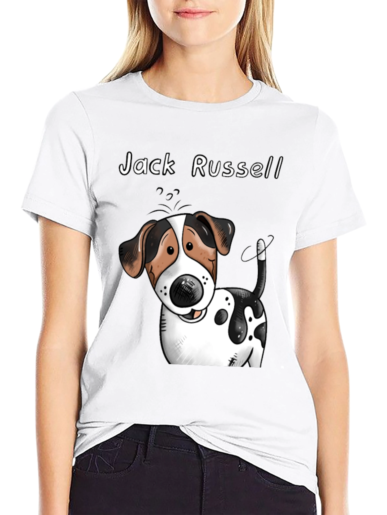 Black Jack Russell Dog Cartoon Graphic T-Shirt view 9