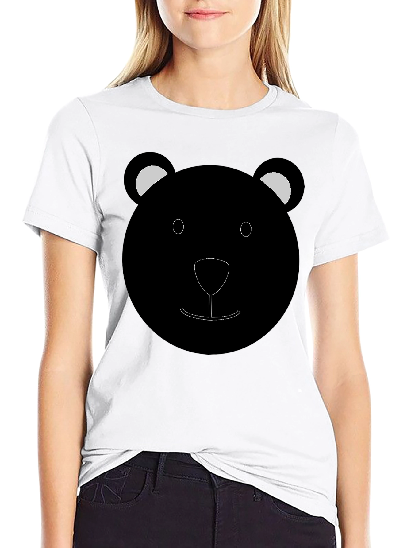 Black Cute Bear Face Graphic T-Shirt - Black view 9