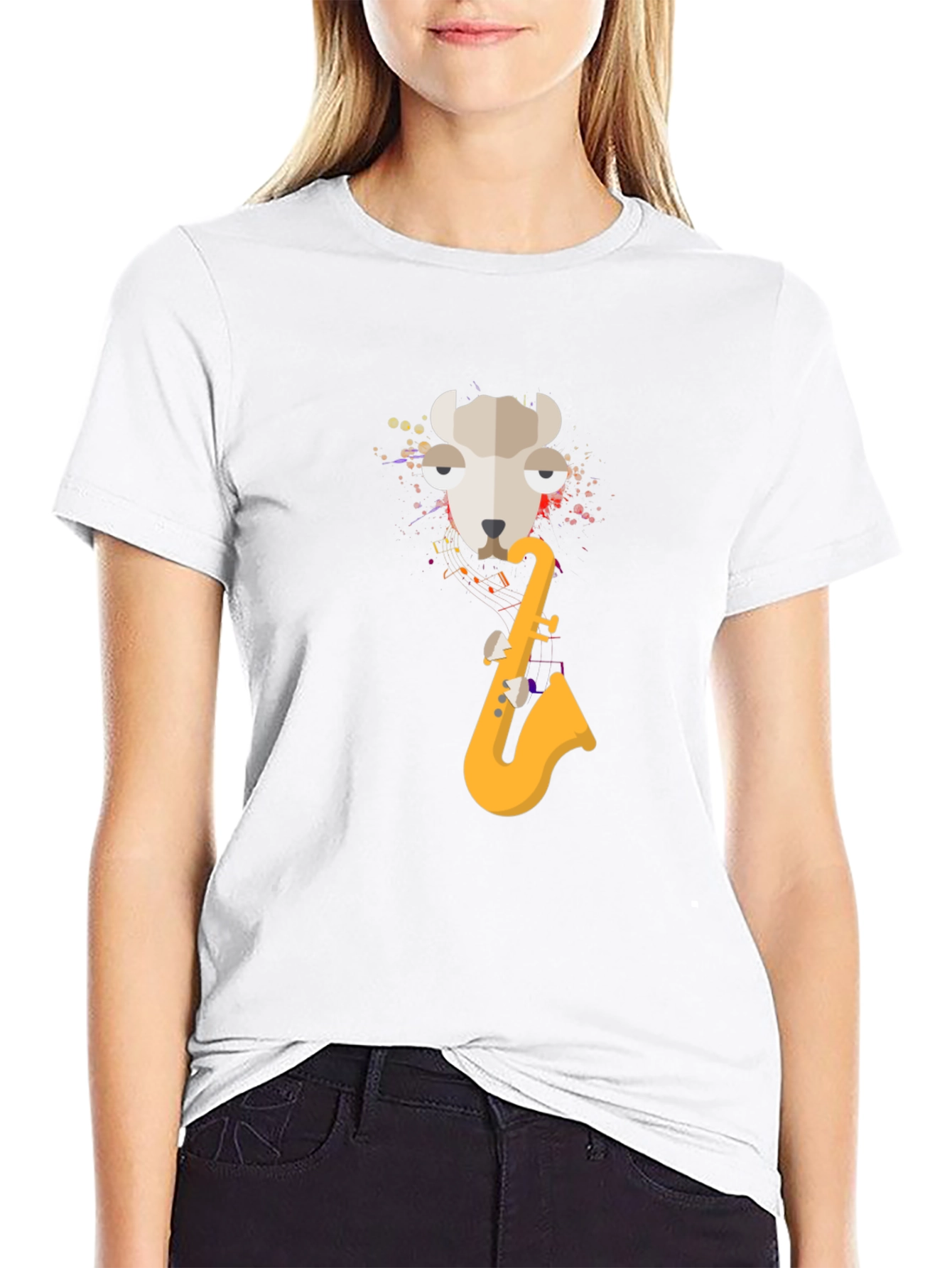 Black Cool Llama Saxophone Black T-Shirt view 9