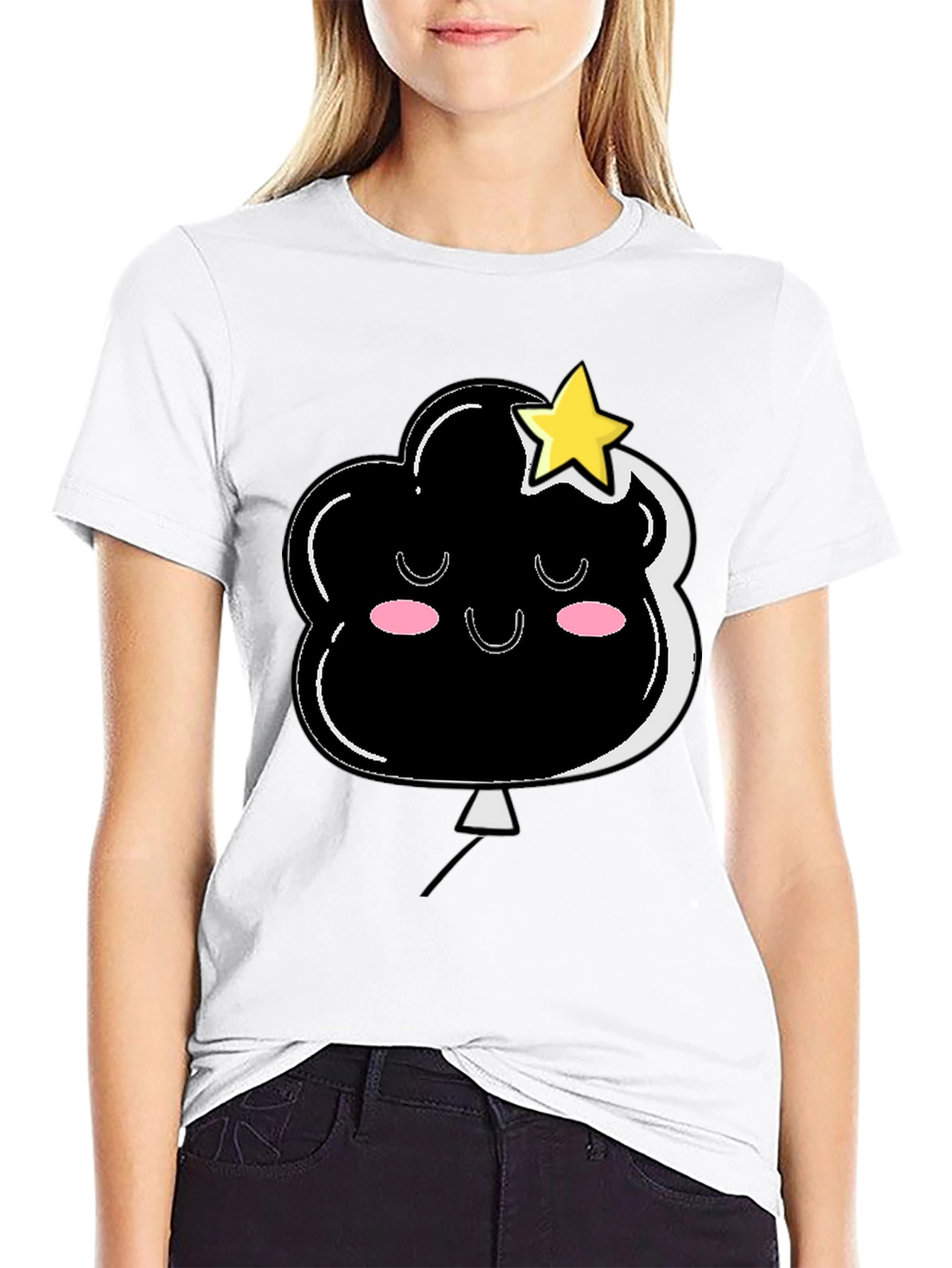 Black Cute Cloud & Star Graphic Black T-Shirt view 9