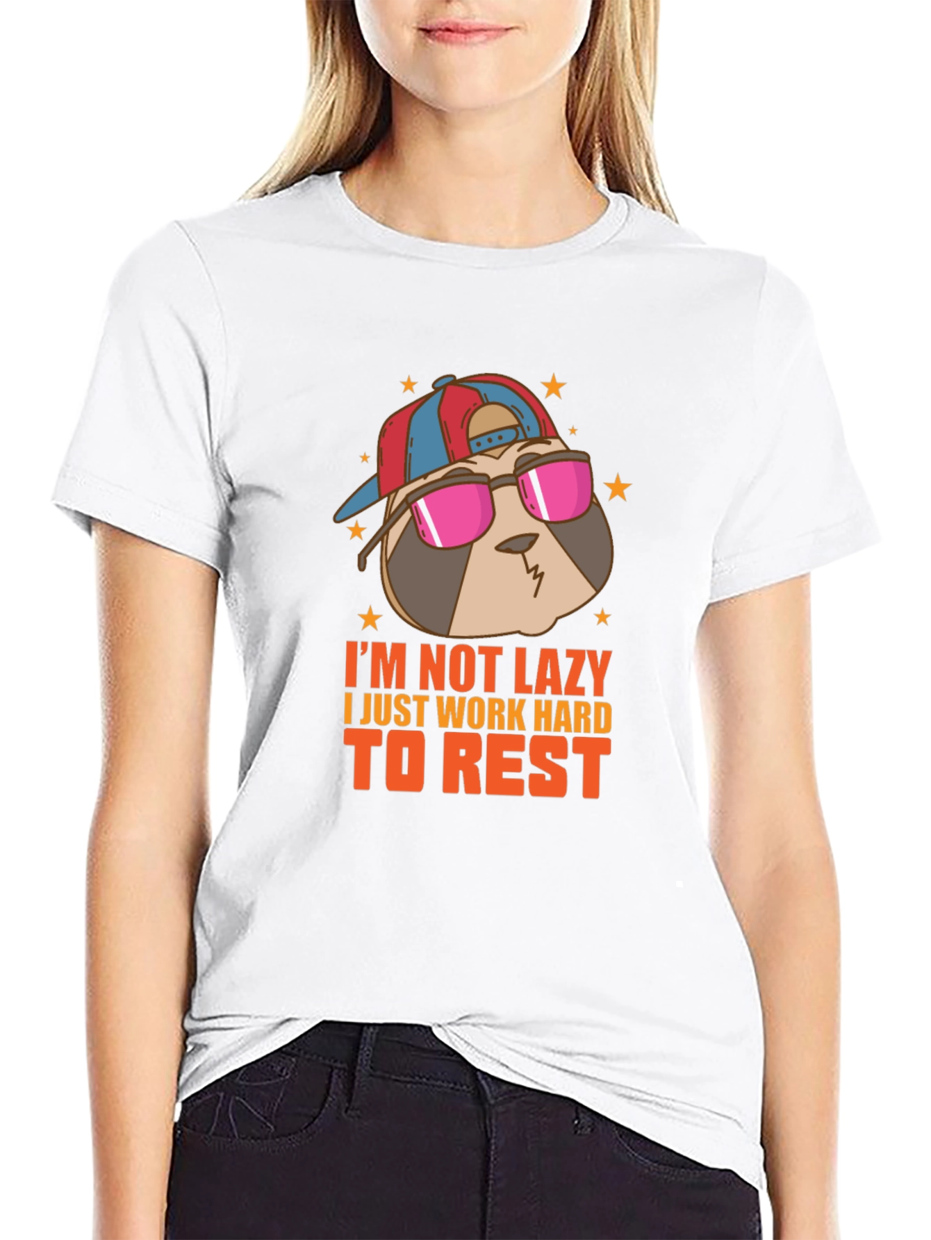 Black Cool Sloth T-Shirt - I'm Not Lazy Design view 9