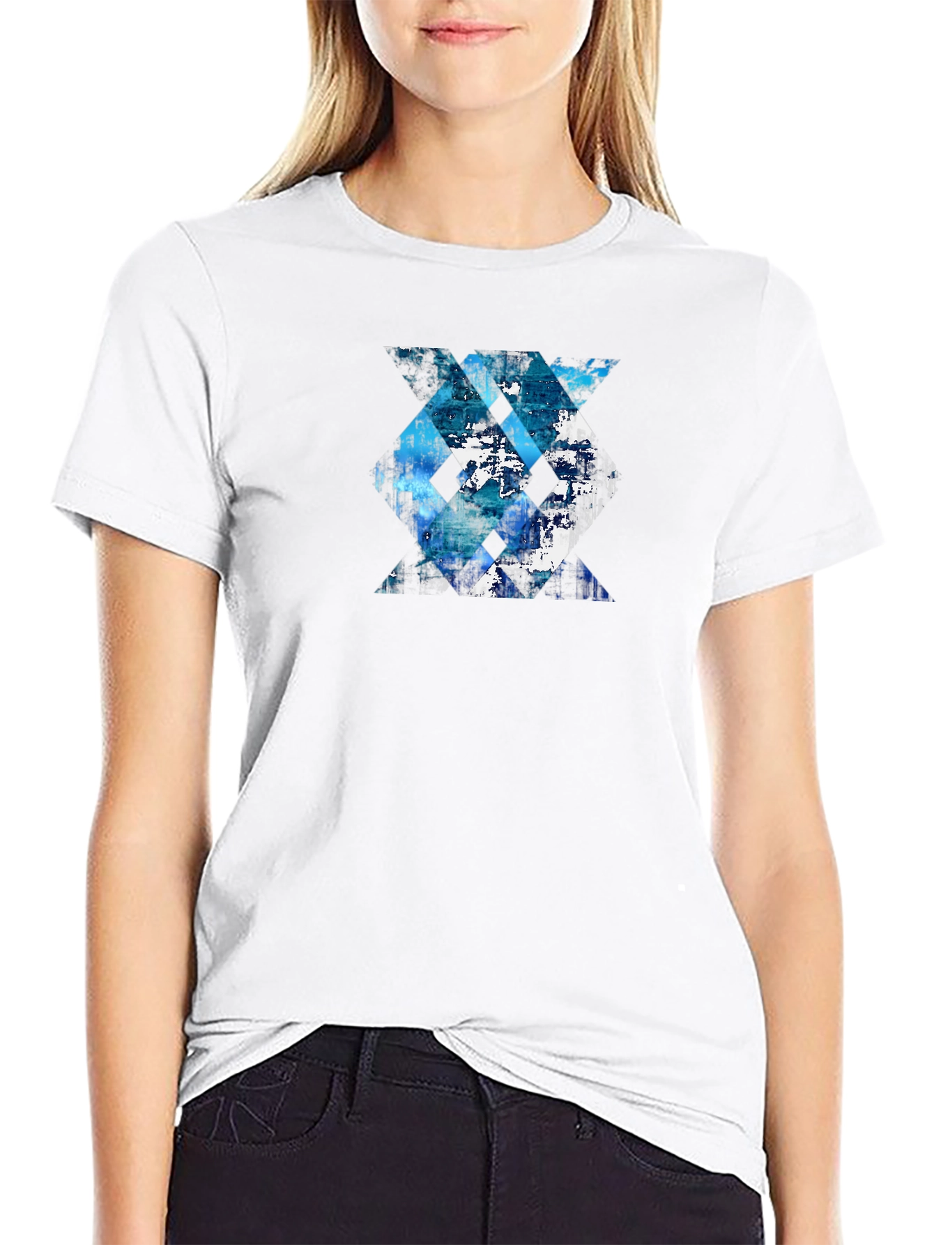 Black Abstract Geometric Tee - Blue Design view 9