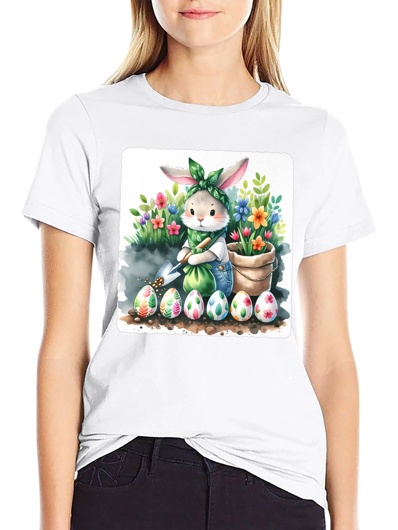 Black Easter Bunny Gardening T-Shirt view 9