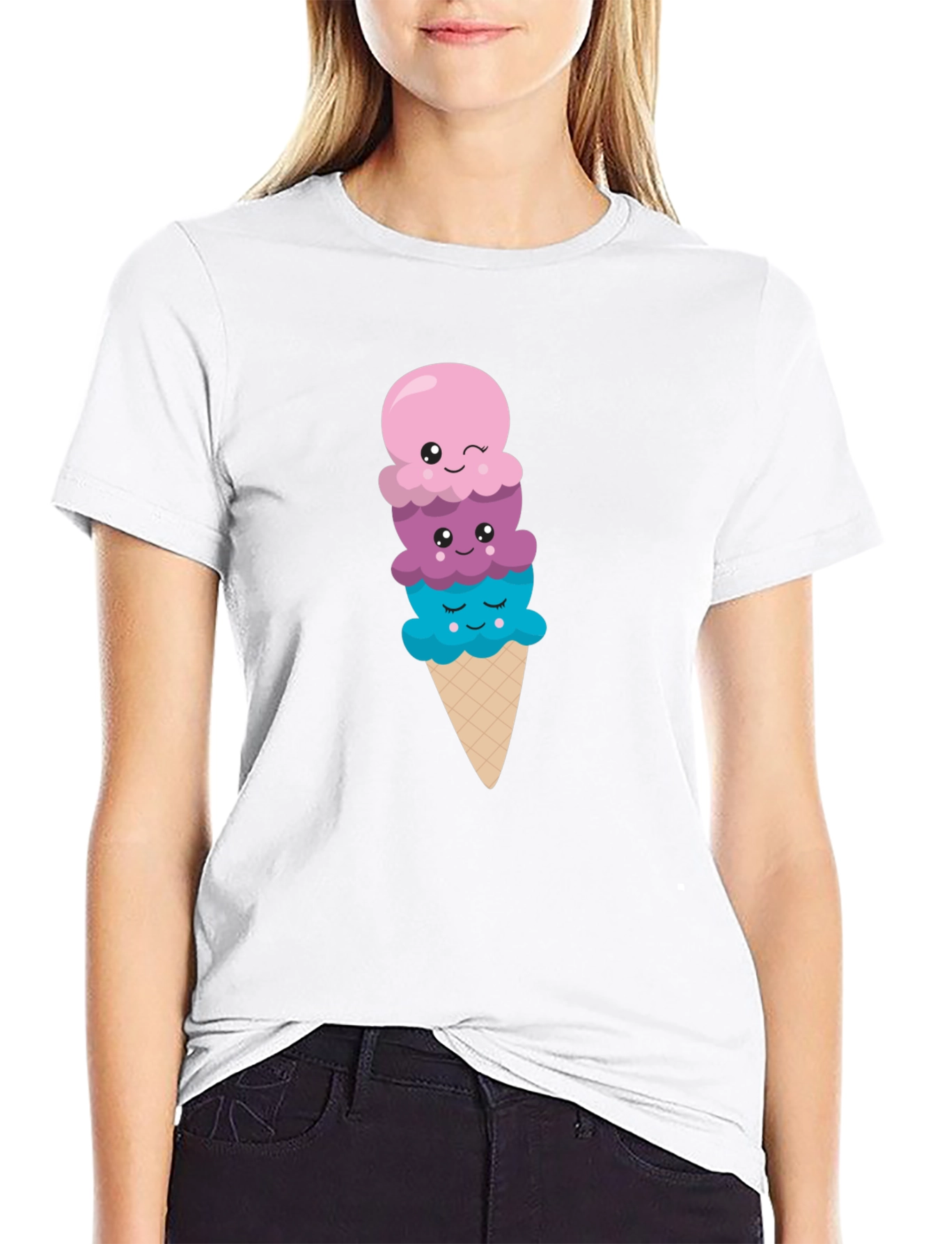 Black Cute Ice Cream Cone Graphic Tee - Black T-Shirt view 9
