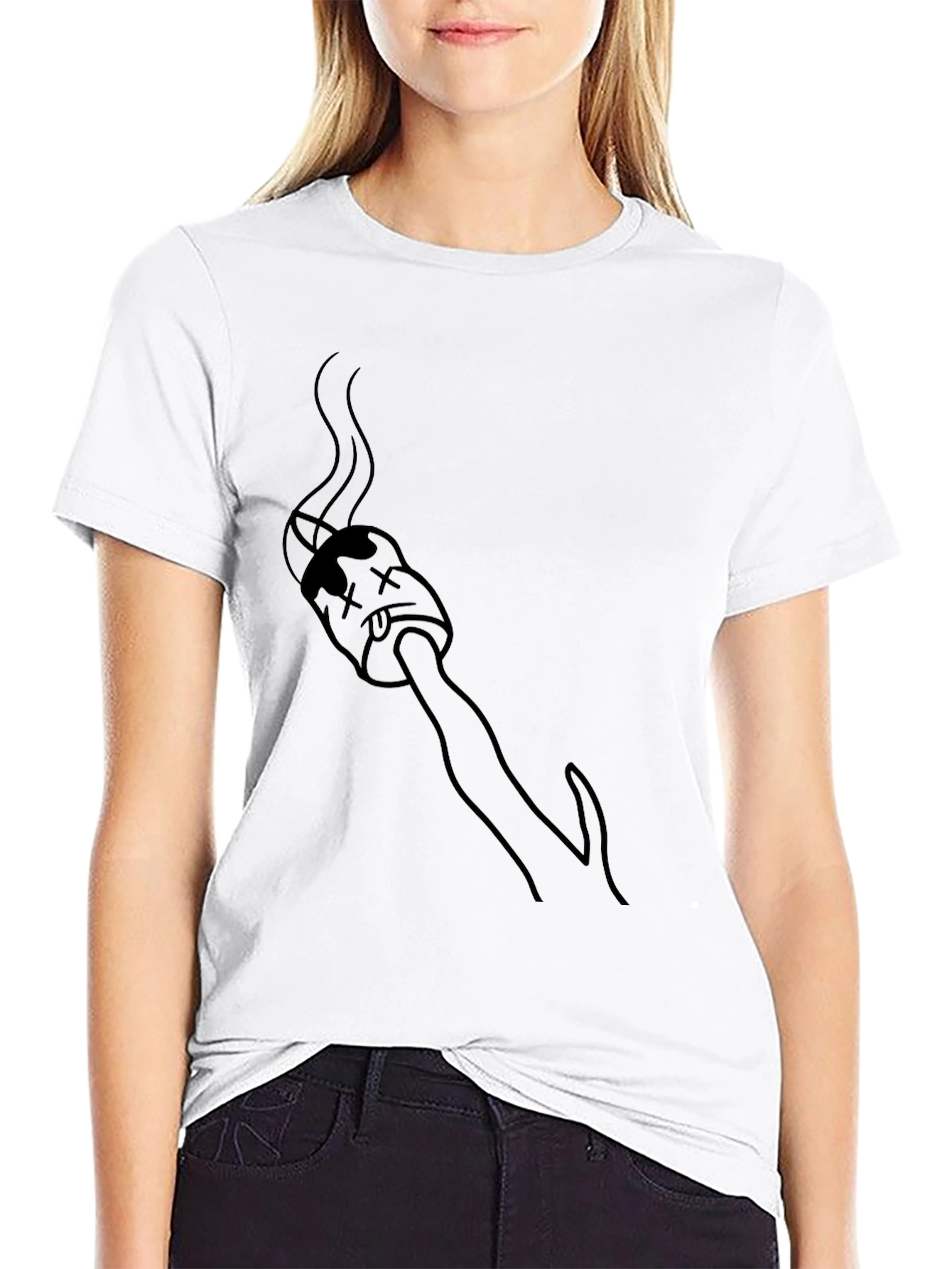 Black Graphic Tee - Smoking Marshmallow Design - 9