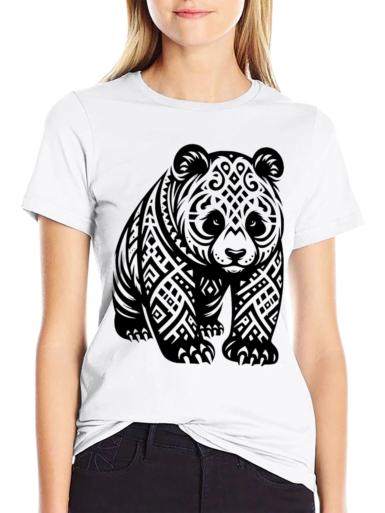 Black Tribal Panda Graphic Tee - Men's Black T-Shirt view 9