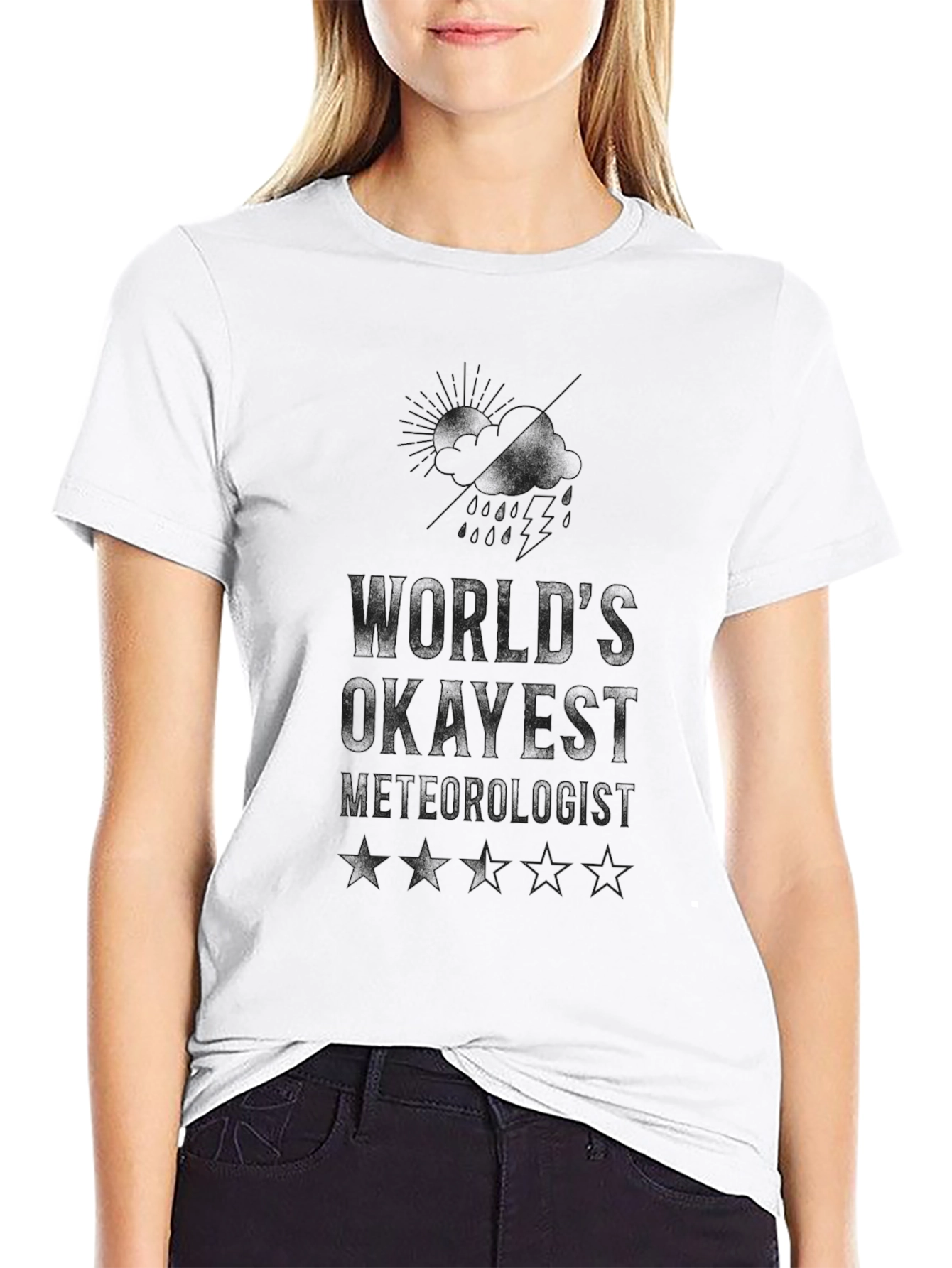 Black World's Okayest Meteorologist Black T-Shirt view 9