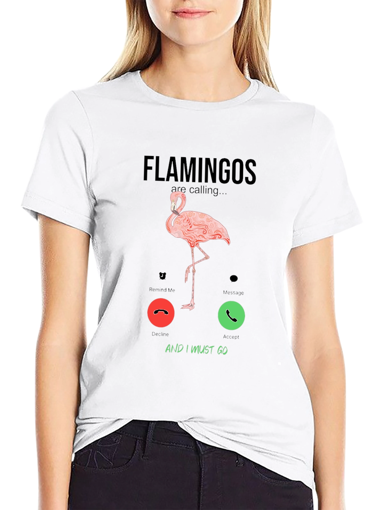 Black Flamingo Calling Graphic T-Shirt view 9