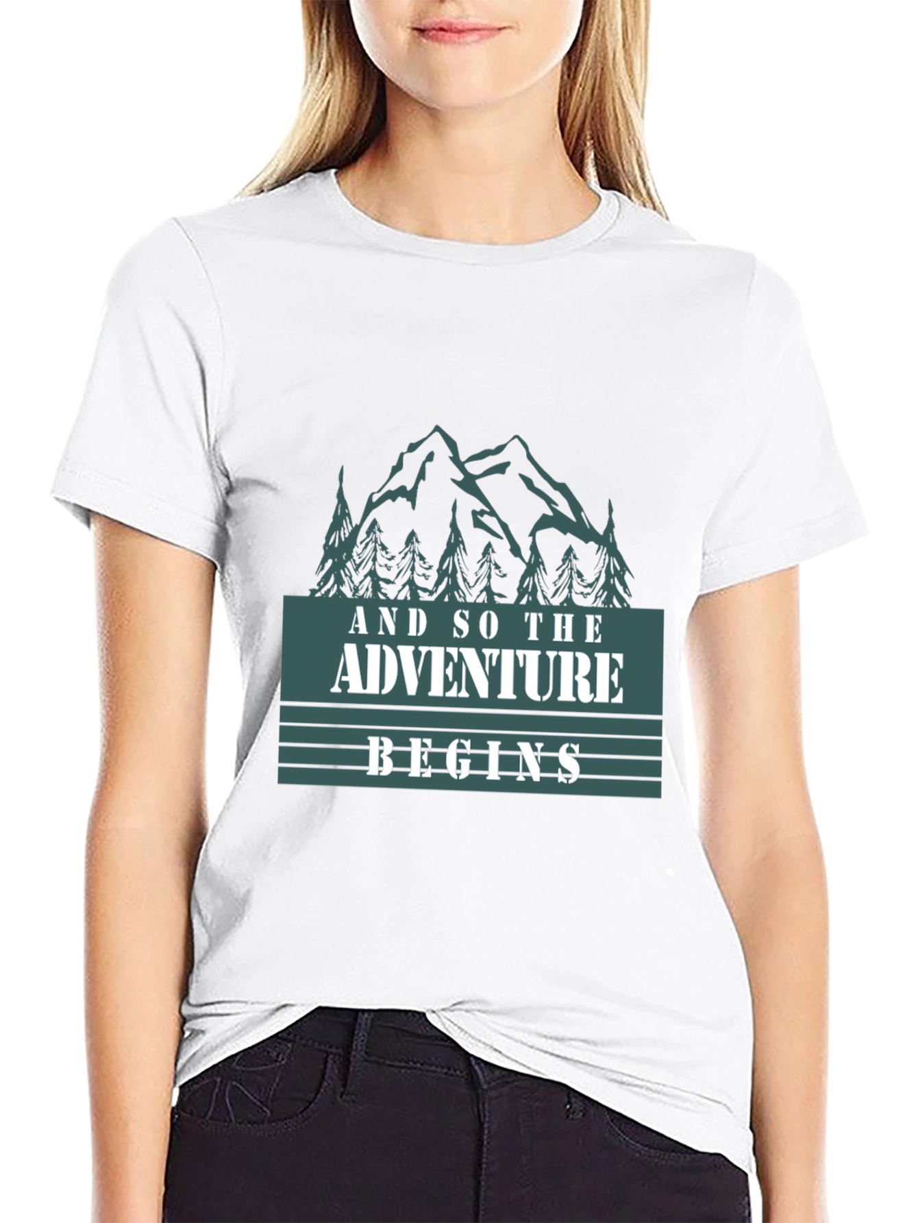 Black Adventure Begins Graphic Tee - Black Cotton T-Shirt view 9
