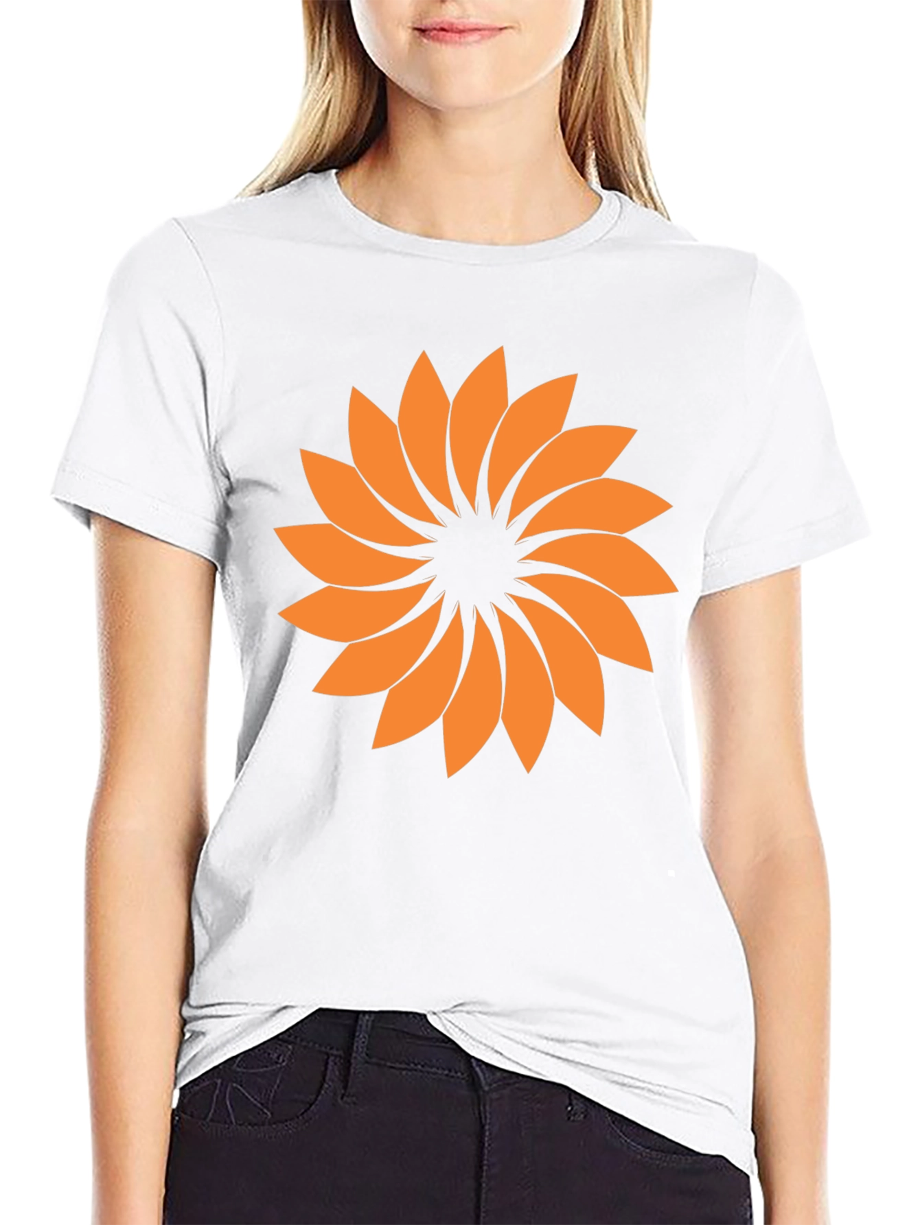 Black Abstract Orange Flower Graphic T-Shirt - Casual Style view 9