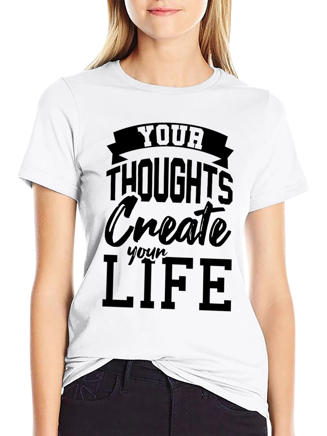 Black Inspirational Black T-Shirt - "Your Thoughts Create Your Life" view 9