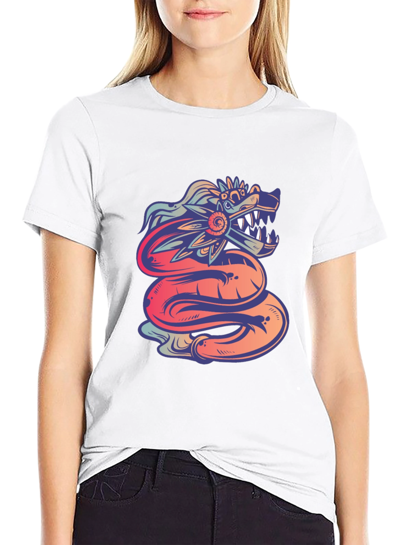 Black Quetzalcoatl Graphic Tee - Mythical Serpent Design view 9