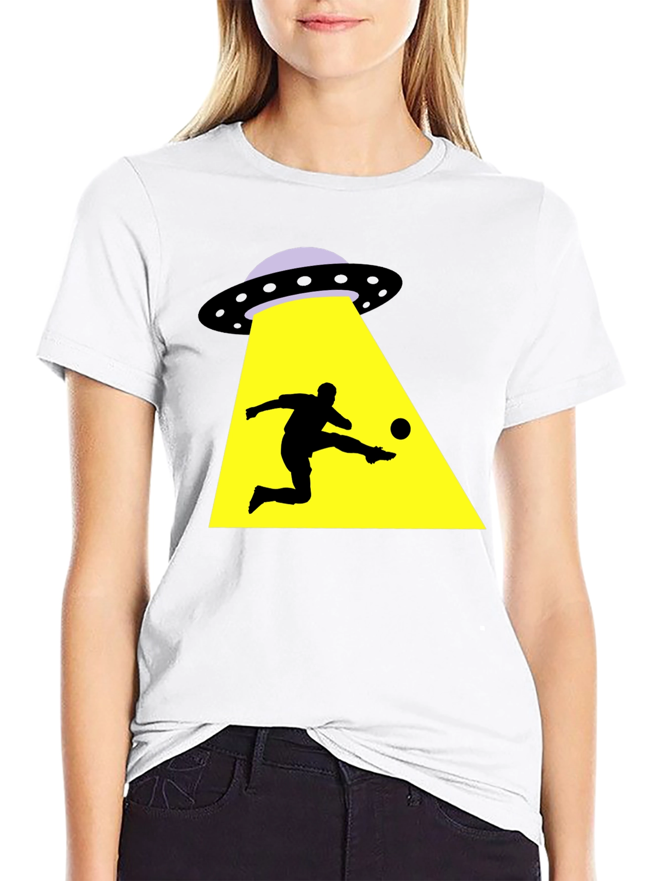 Black Alien Abduction Soccer T-Shirt - Black Cotton Tee view 9
