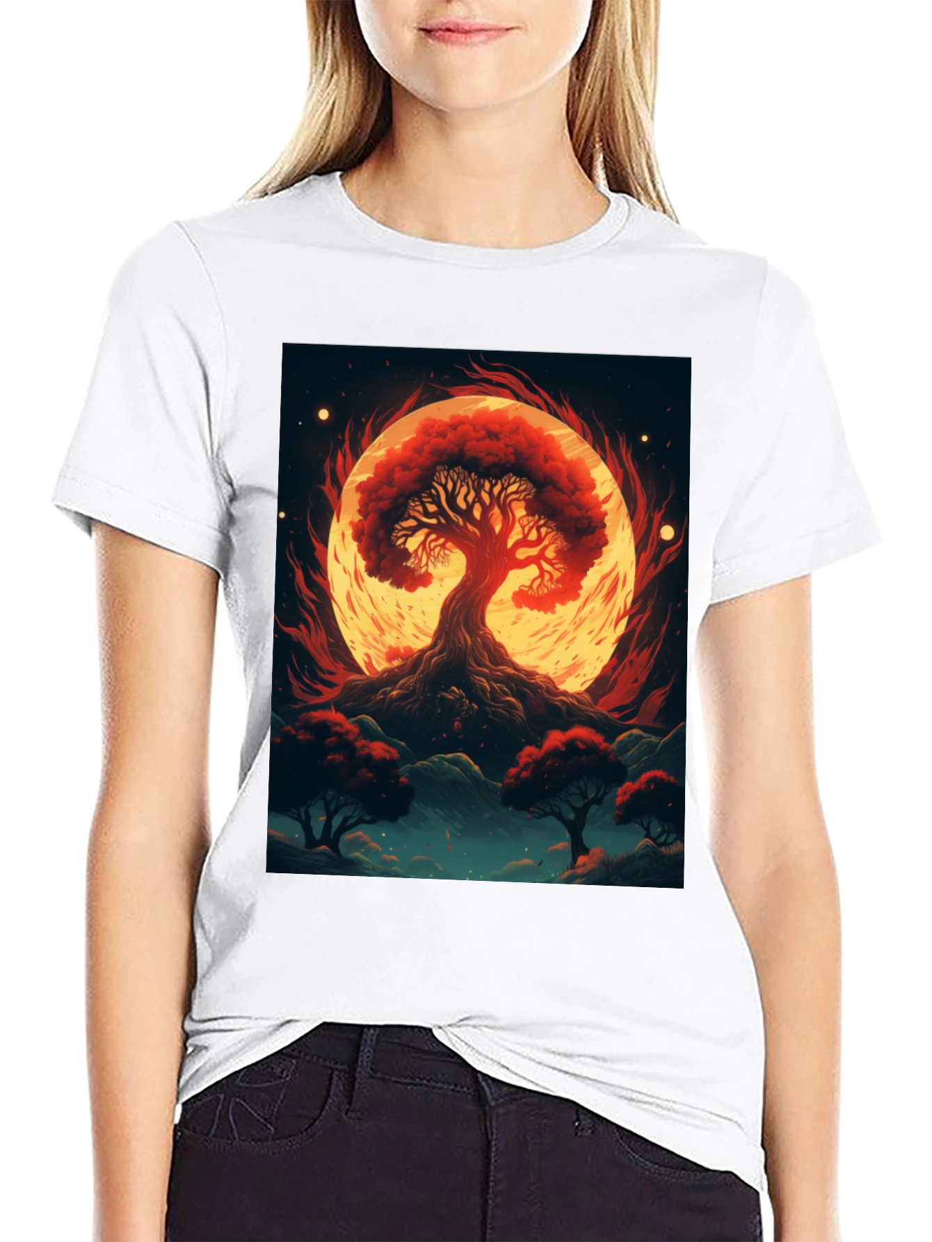 Black Red Tree Graphic Tee - Artistic Black T-Shirt view 9