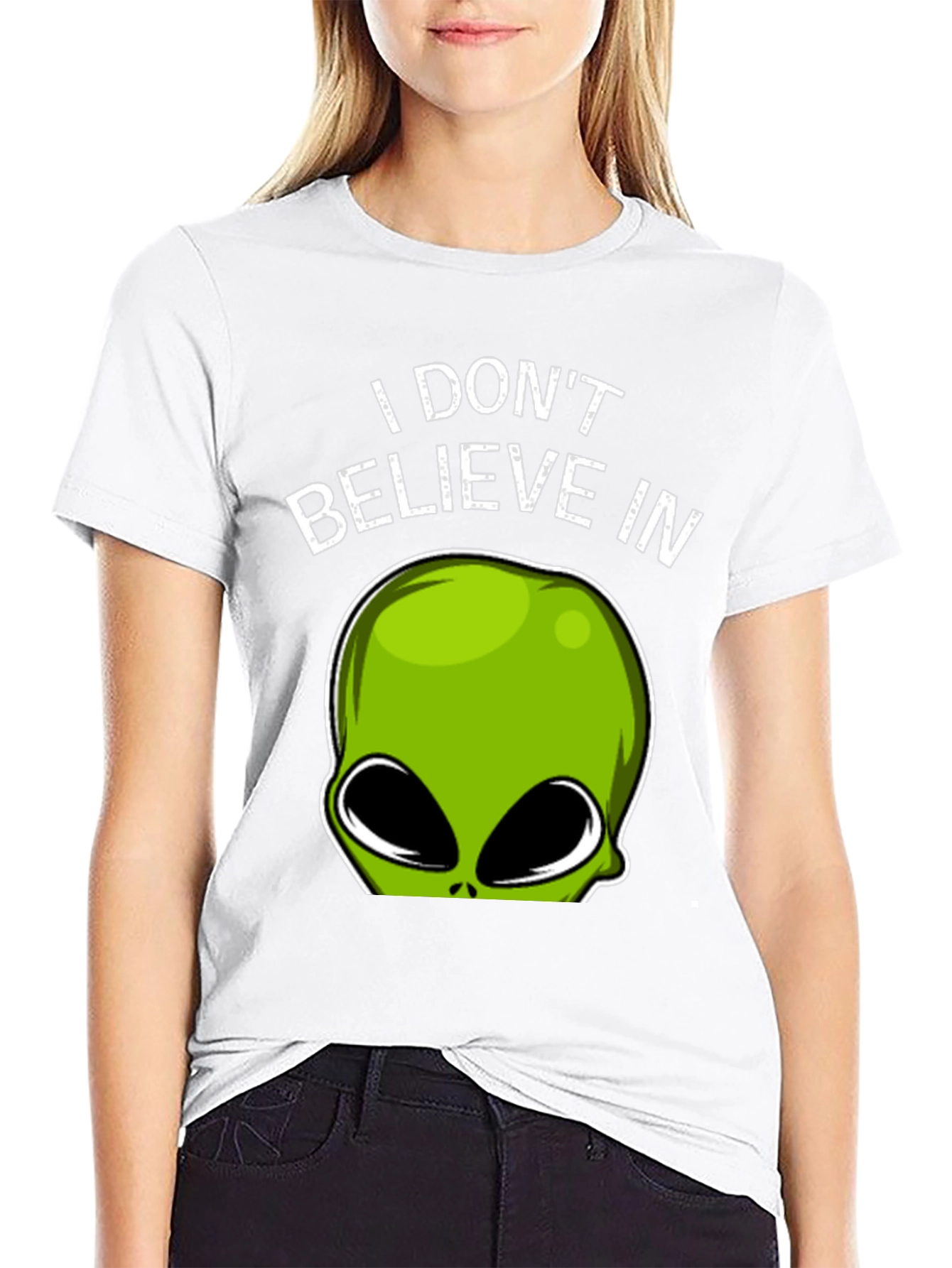 Black Alien Believer T-Shirt - Funny Graphic Tee view 9