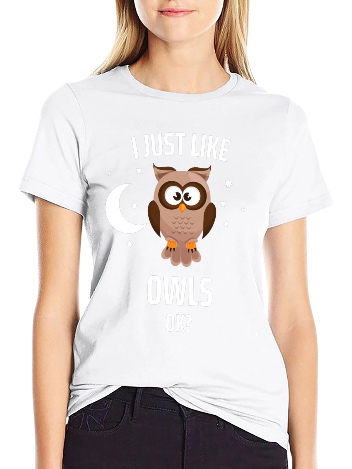 Black I Just Like Owls OK? Graphic T-Shirt view 9