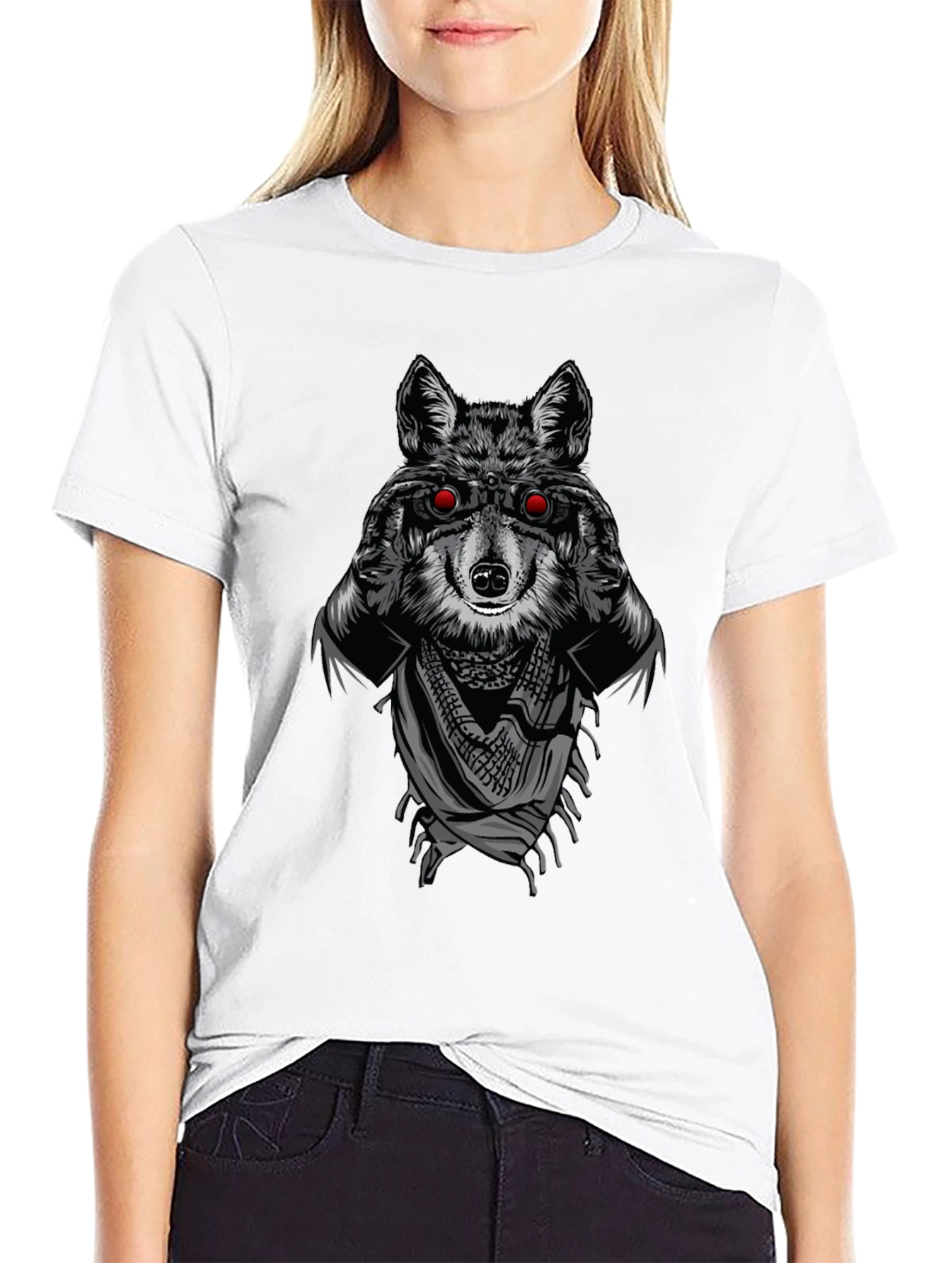 Black Wolf with Binoculars Graphic T-Shirt view 9