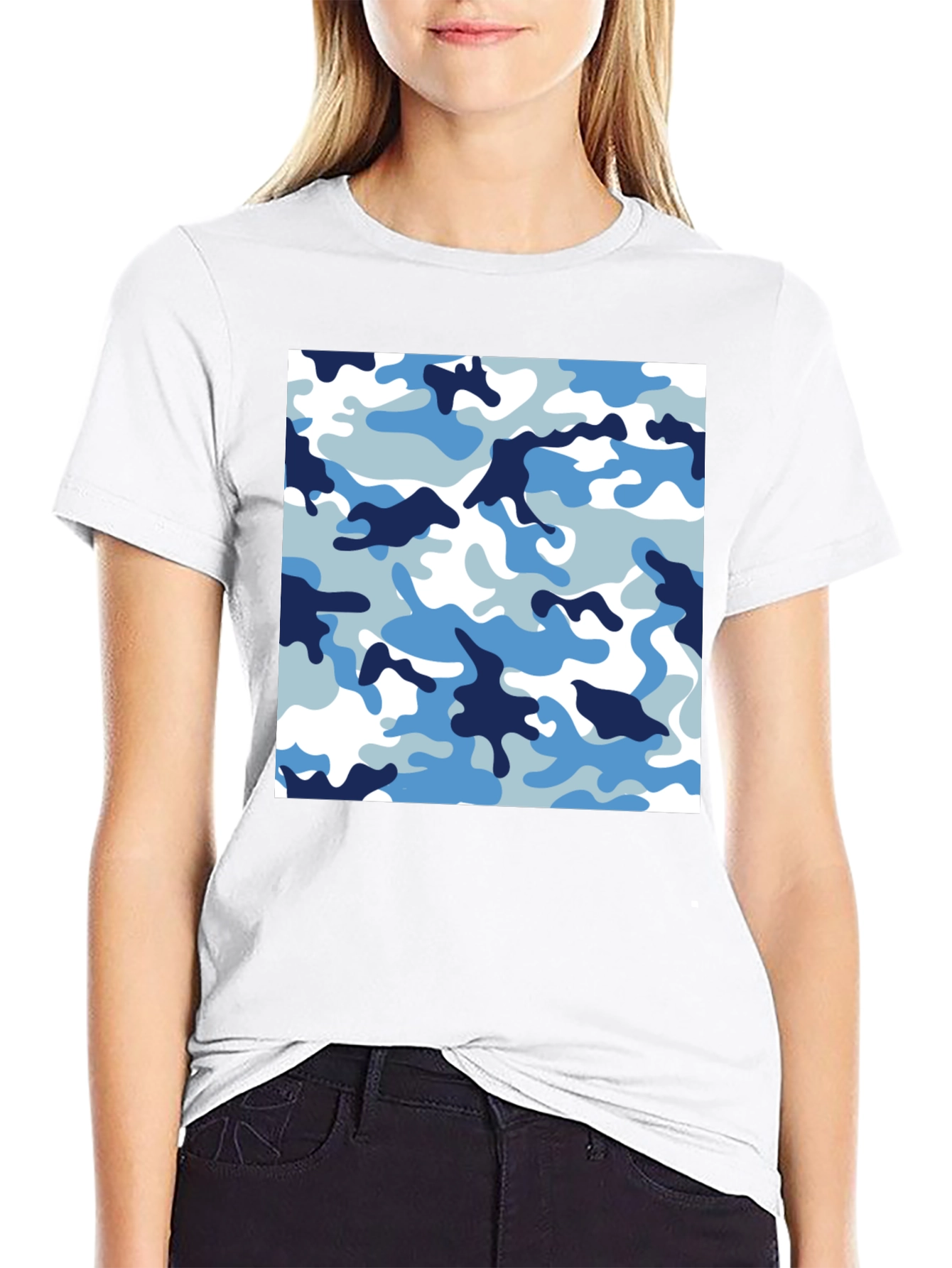 Black Blue Camo Crew Neck T-Shirt view 9