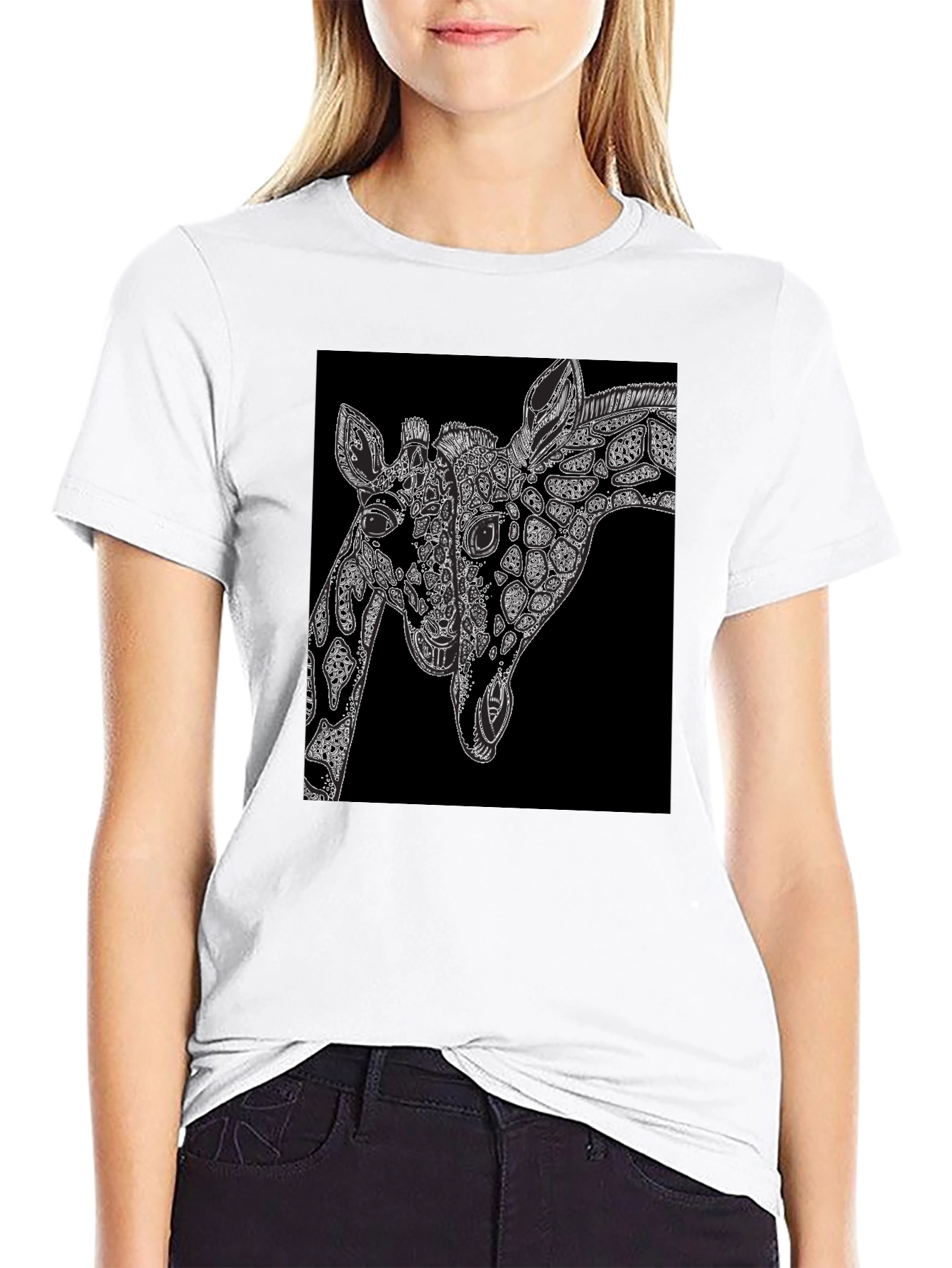 Black Giraffe Art Black T-Shirt - Unique Graphic Tee view 9