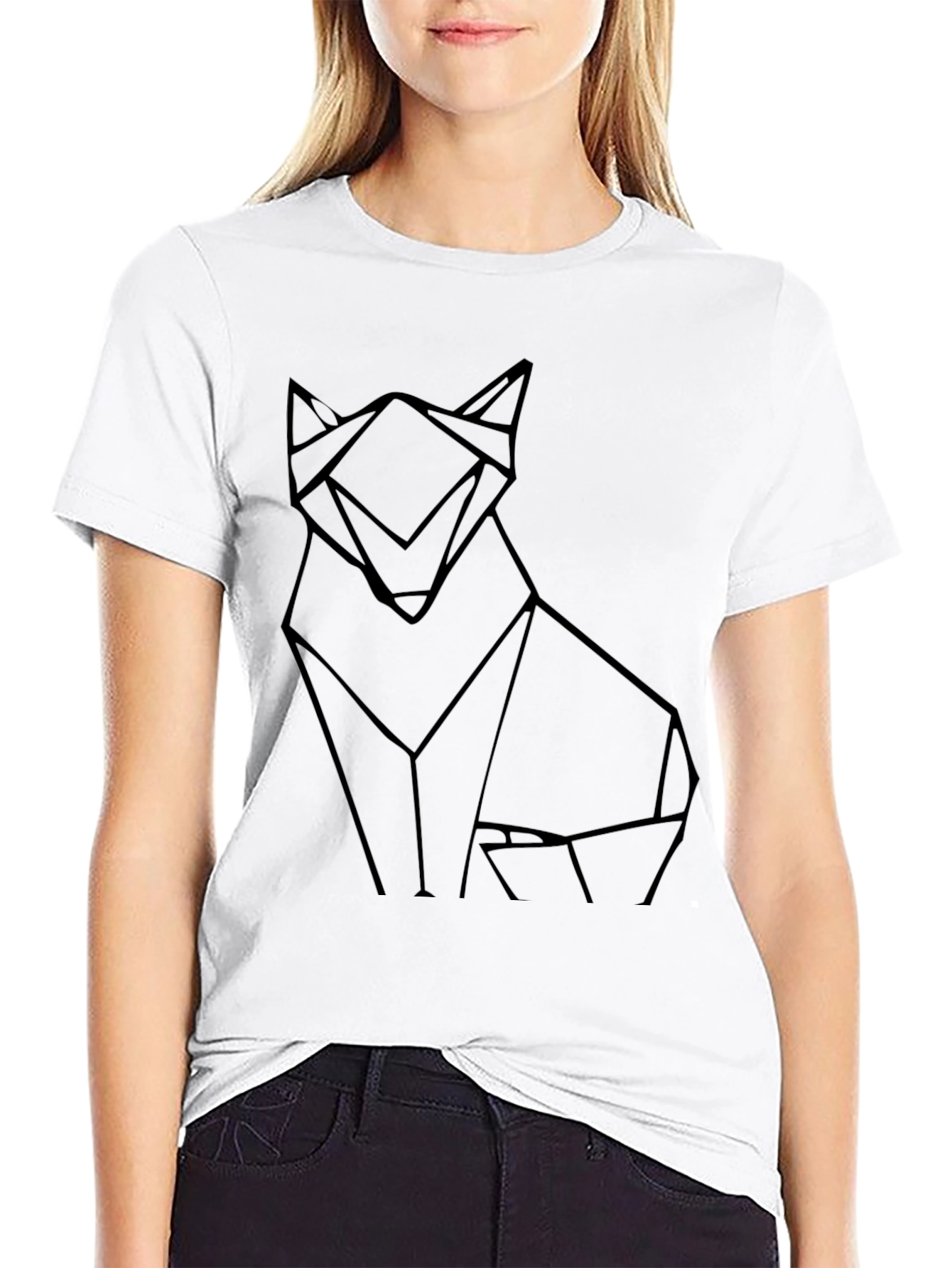Black Geometric Wolf Graphic Black Tee view 9