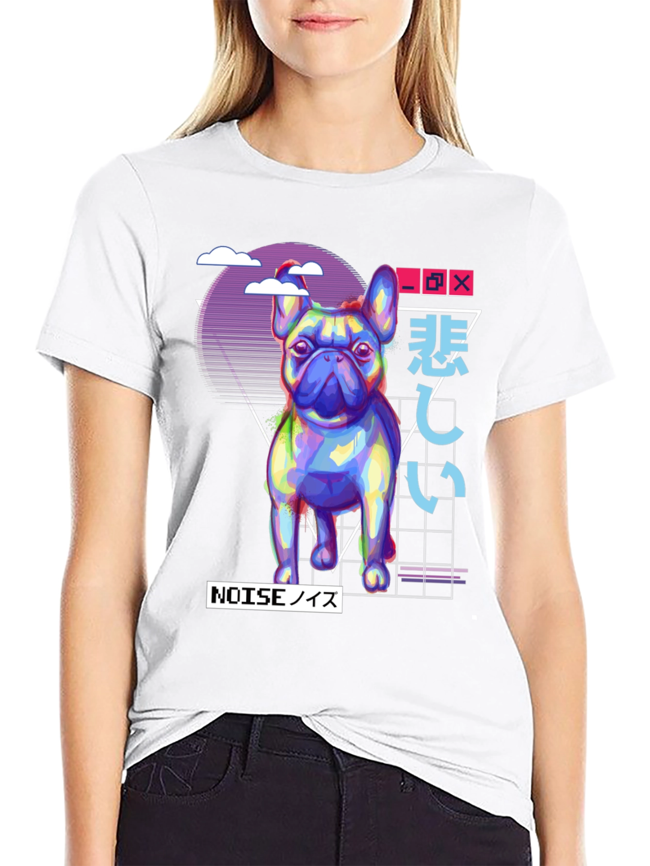 Black Vaporwave French Bulldog Graphic Tee - Black view 9