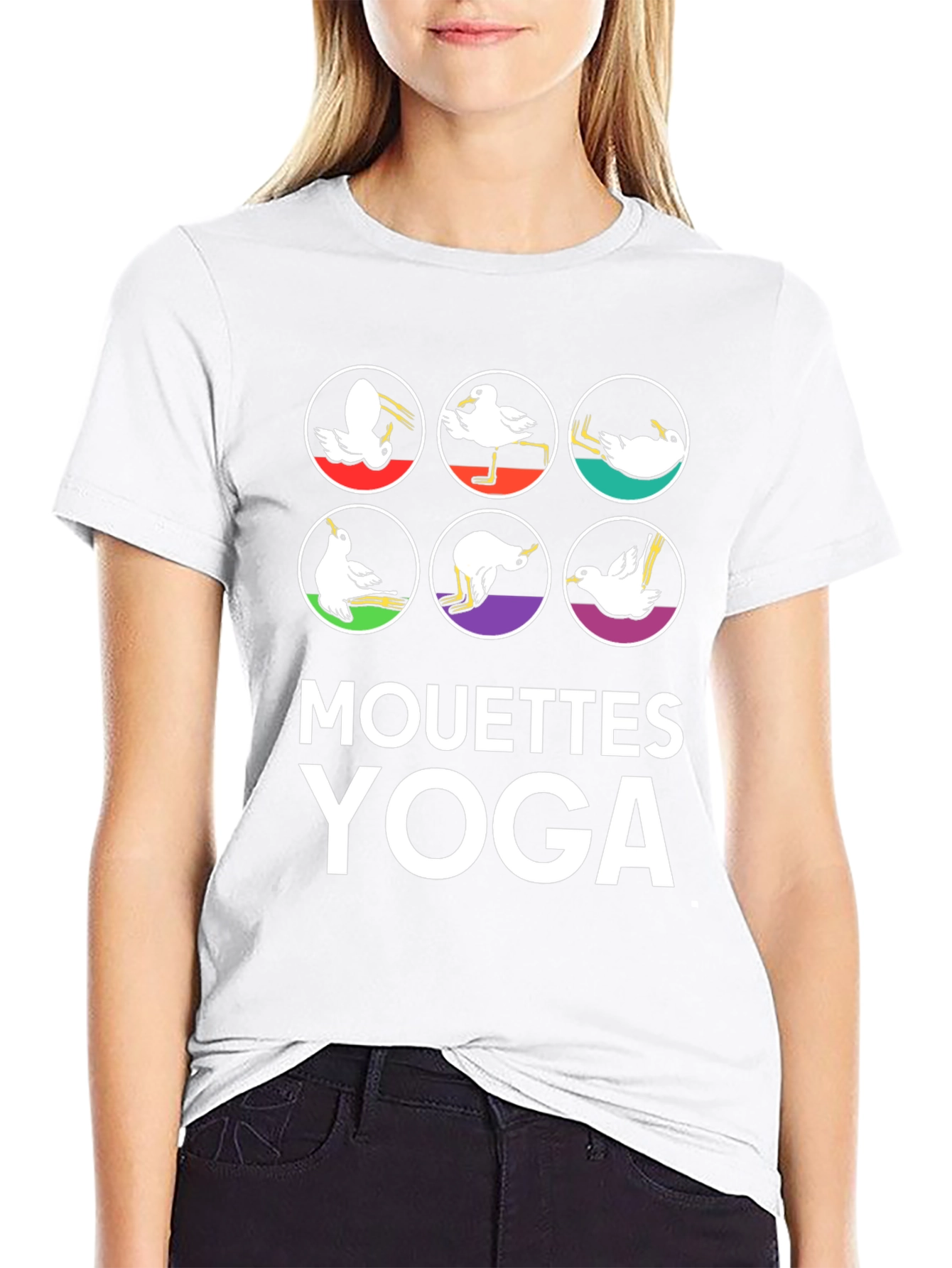 Black Mouettes Yoga Graphic T-Shirt - Bird Pose Tee view 9
