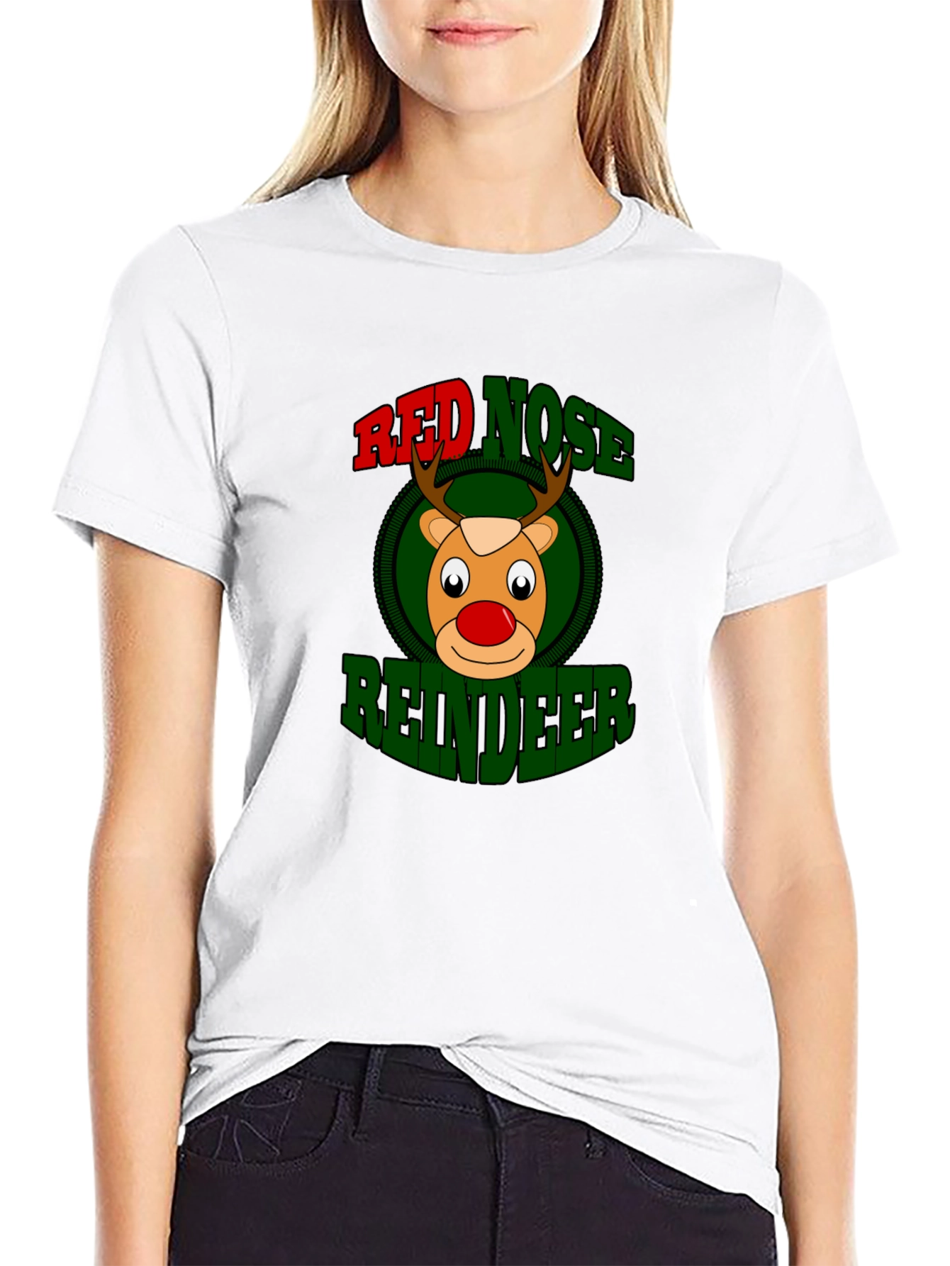 Black Red Nose Reindeer Graphic Tee - Christmas Holiday view 9