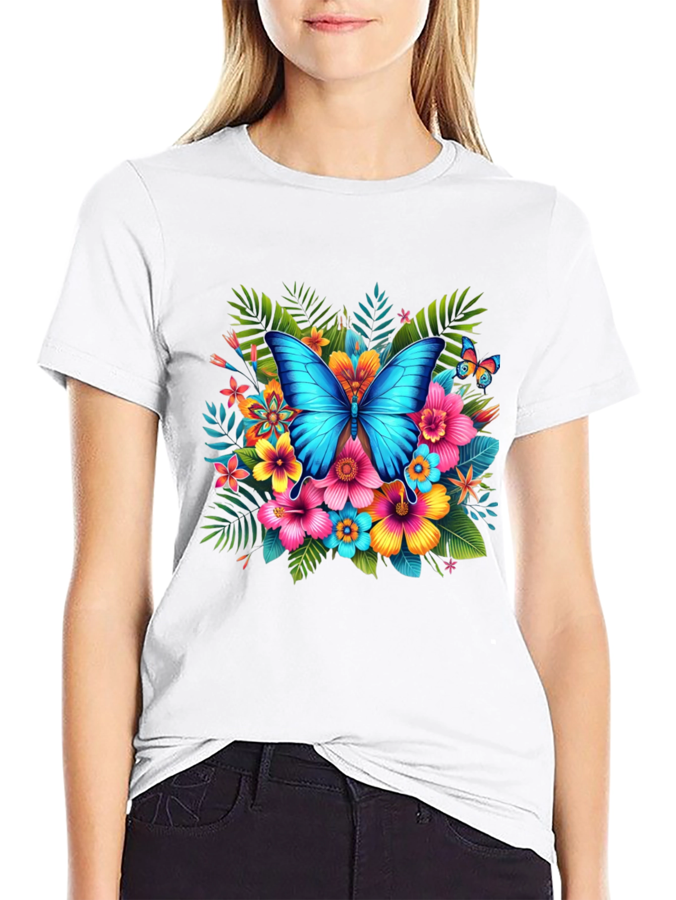 Black Butterfly Floral Black T-Shirt view 9