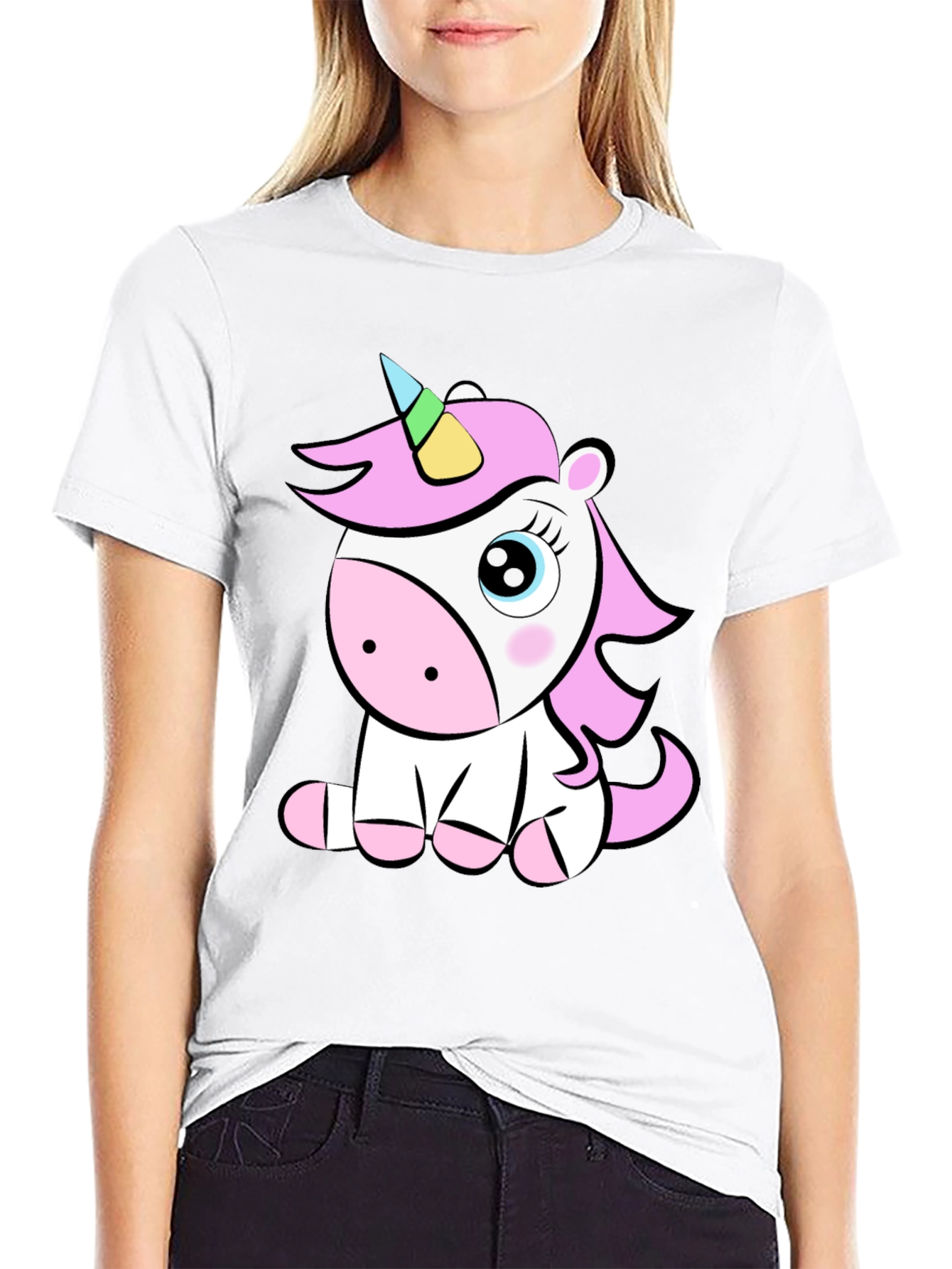 Black Cute Unicorn Graphic T-Shirt - Black Cotton Tee view 9