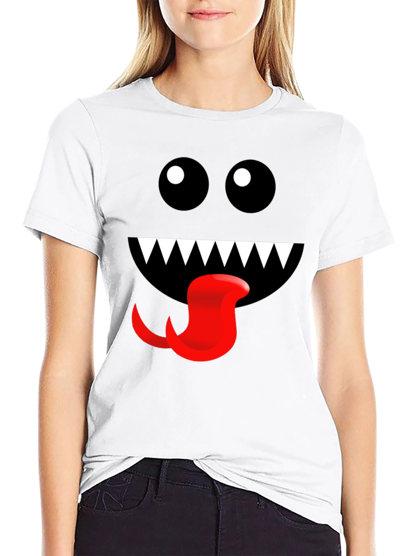 Black Monster Face Graphic Tee - Fun Black T-Shirt view 9