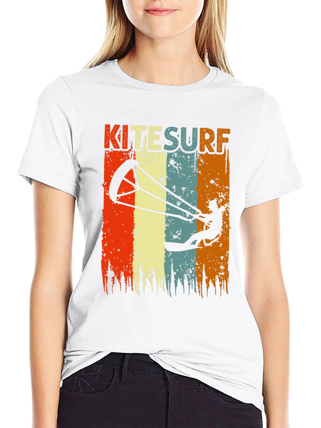 Black Kitesurf Retro Graphic T-Shirt | Vintage Style Surfing Tee view 9