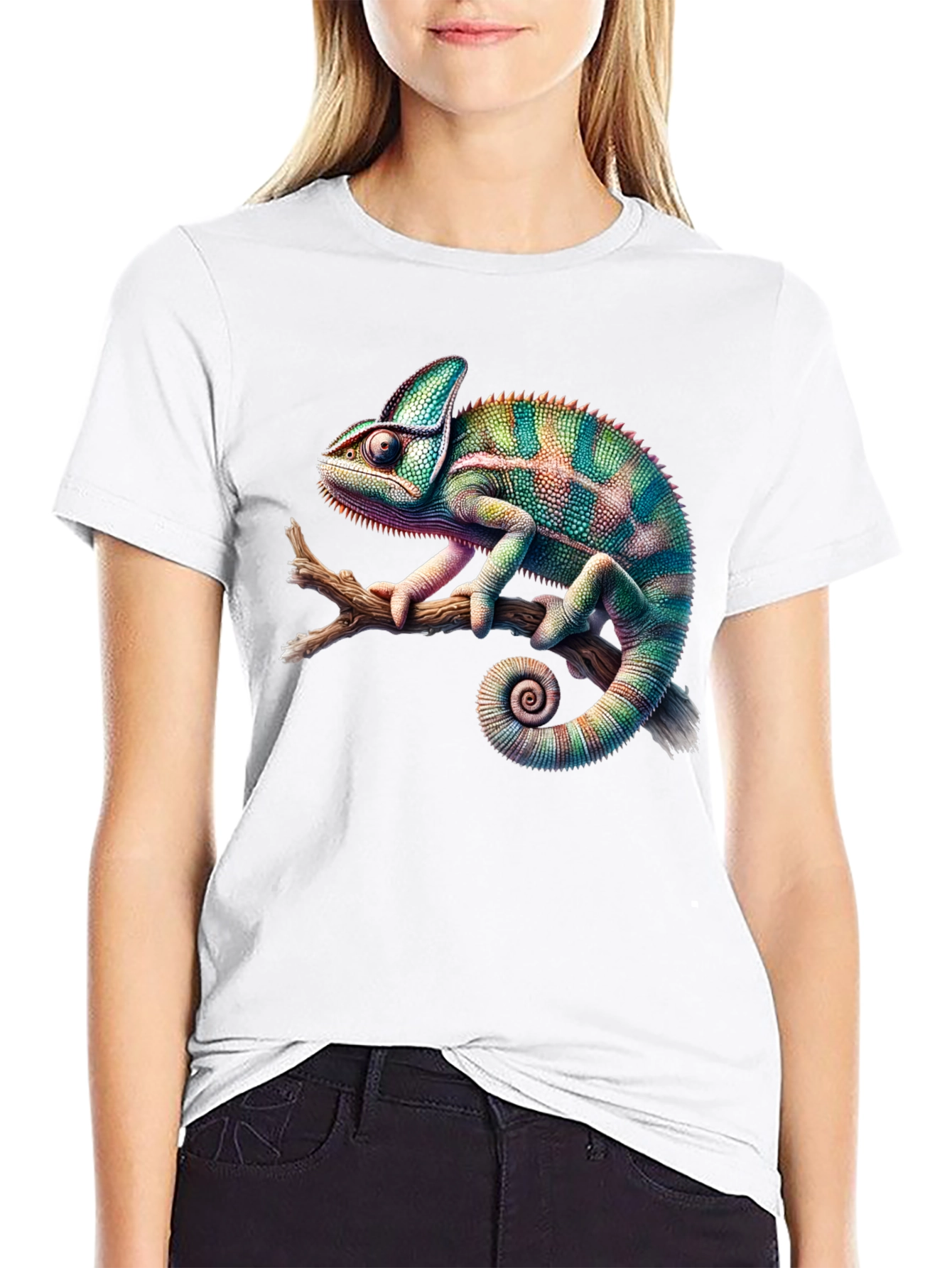 Black Chameleon Print Black T-Shirt view 9