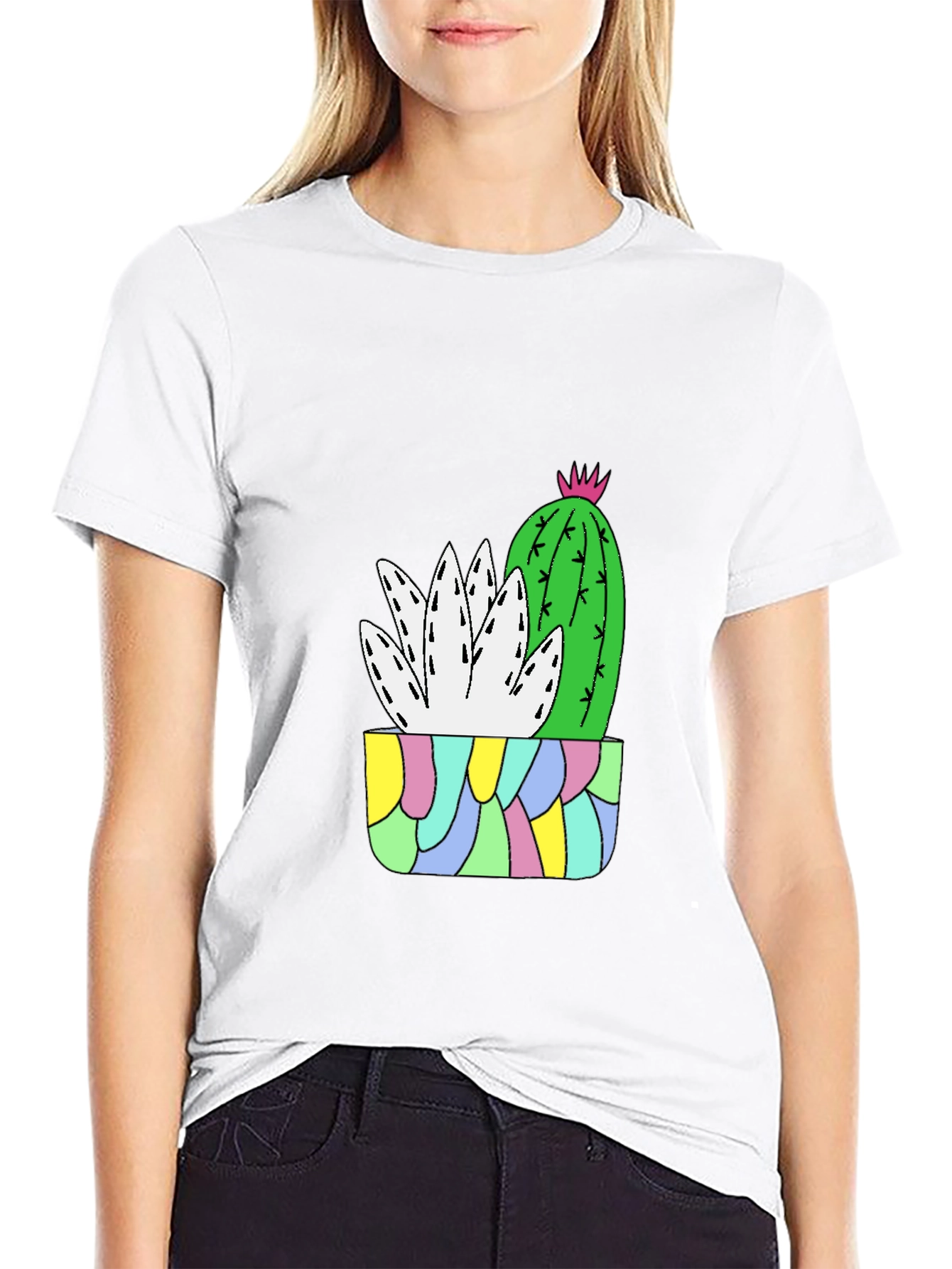 Black Cactus Plant Graphic Tee - Black Cotton T-Shirt view 9