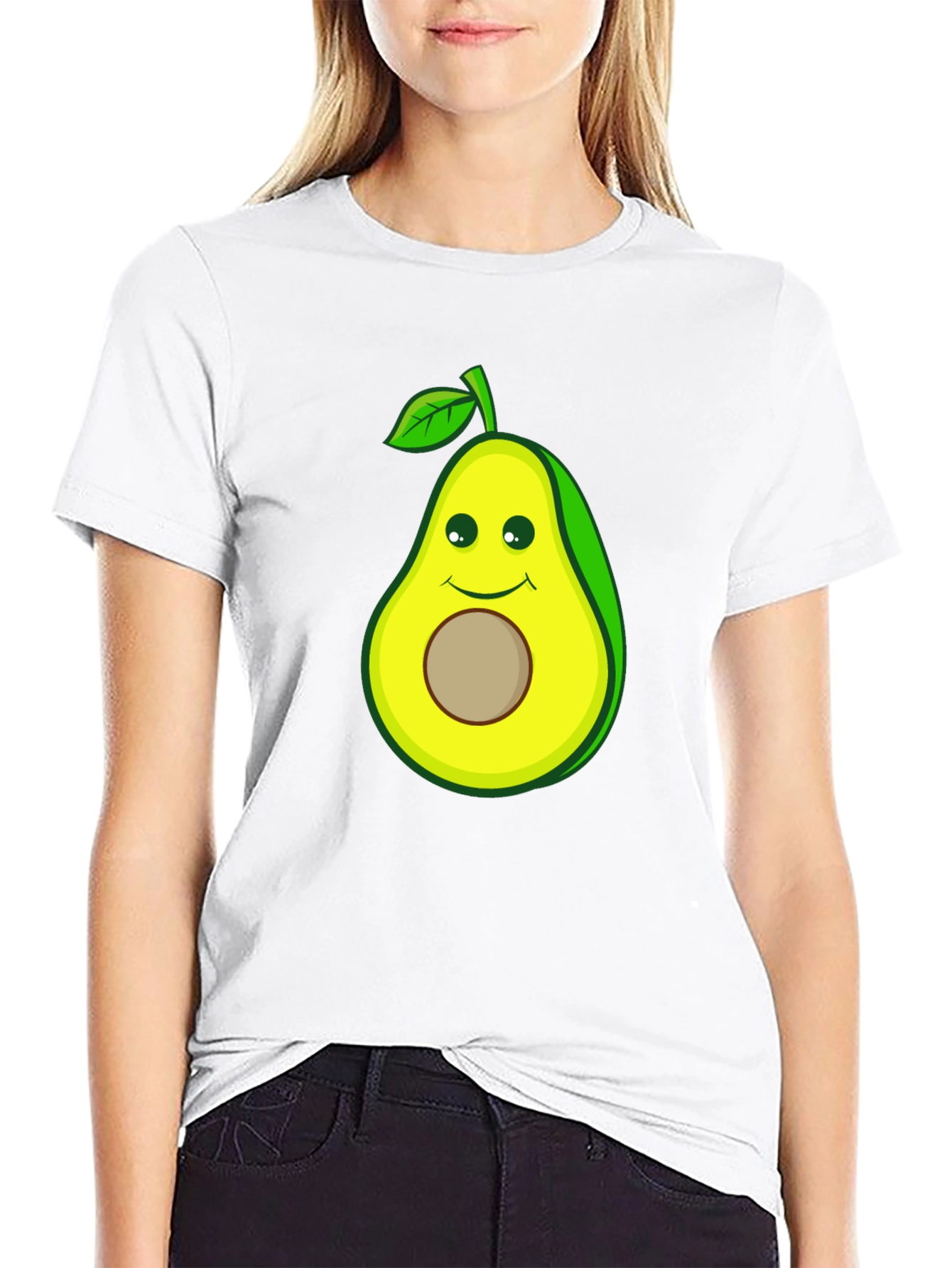 Black Funny Avocado Cartoon Graphic Tee - Black Cotton T-Shirt view 9