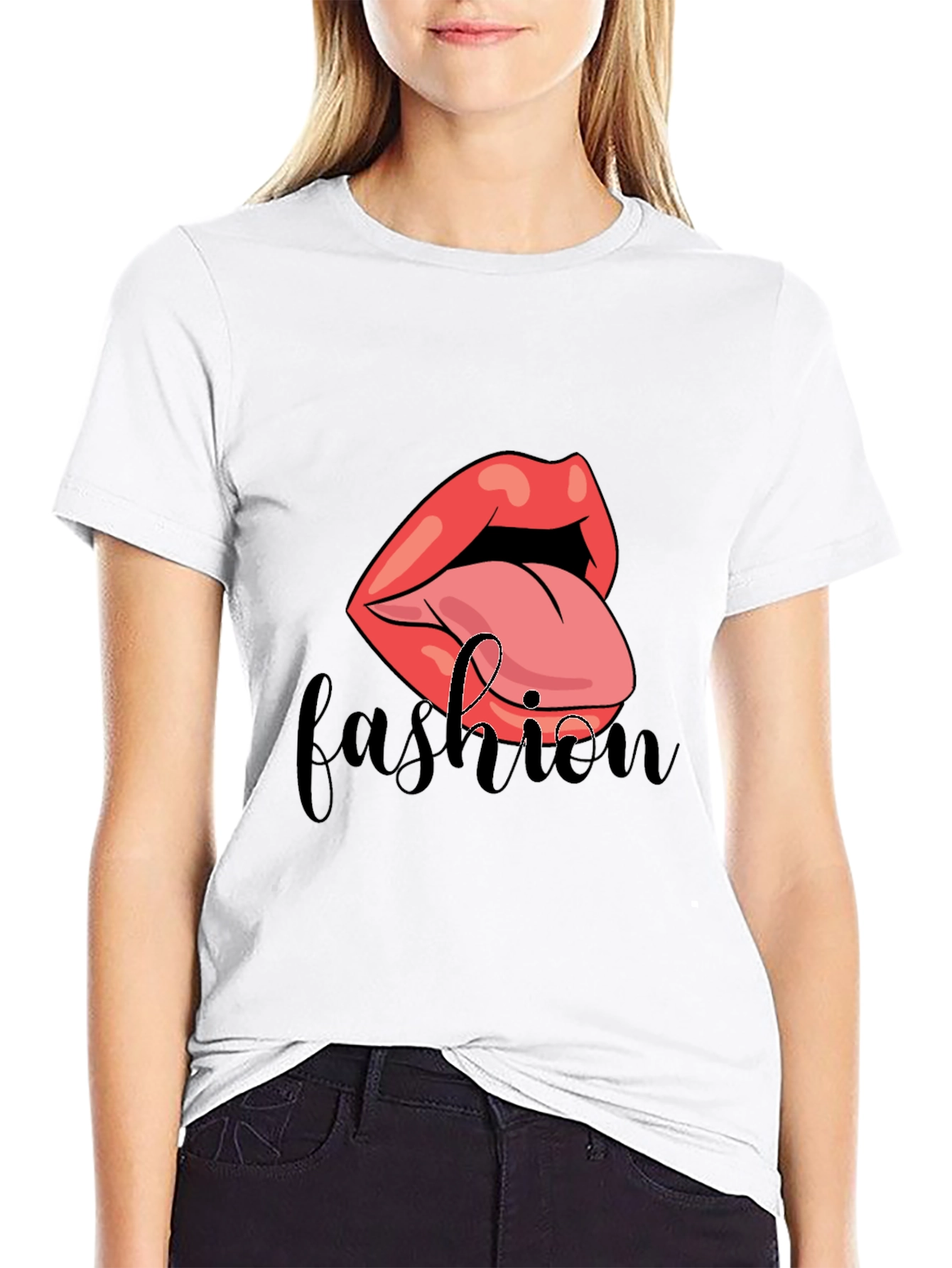 Black Fashion Lips Graphic T-Shirt view 9